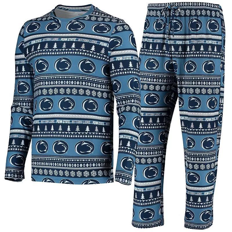 Mens Concepts Sport Penn State Nittany Lions Ugly Sweater Knit Long Sleeve Top and Pant Set Blue Product Image