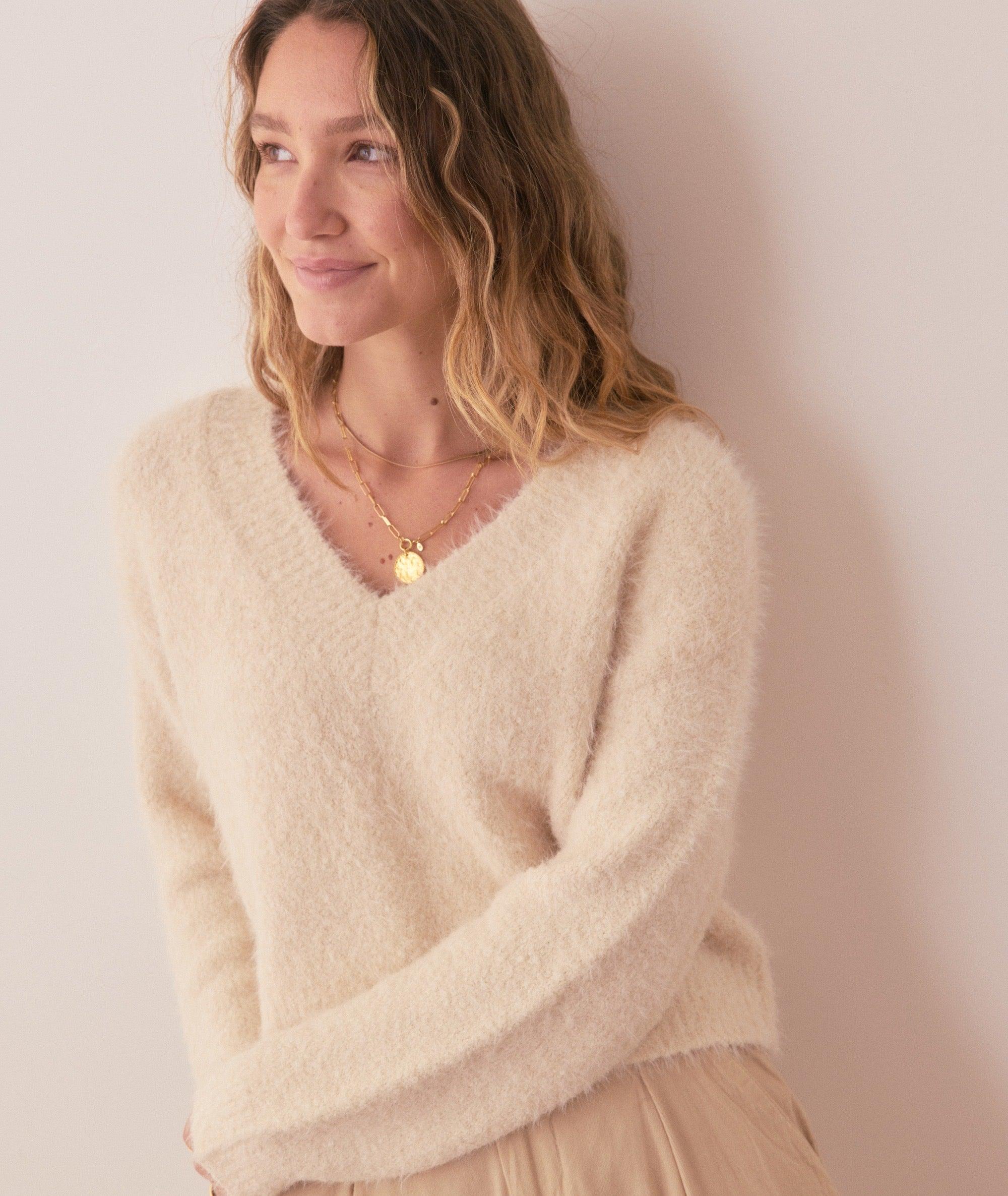 Teddy Eyelash V-Neck Sweater Product Image