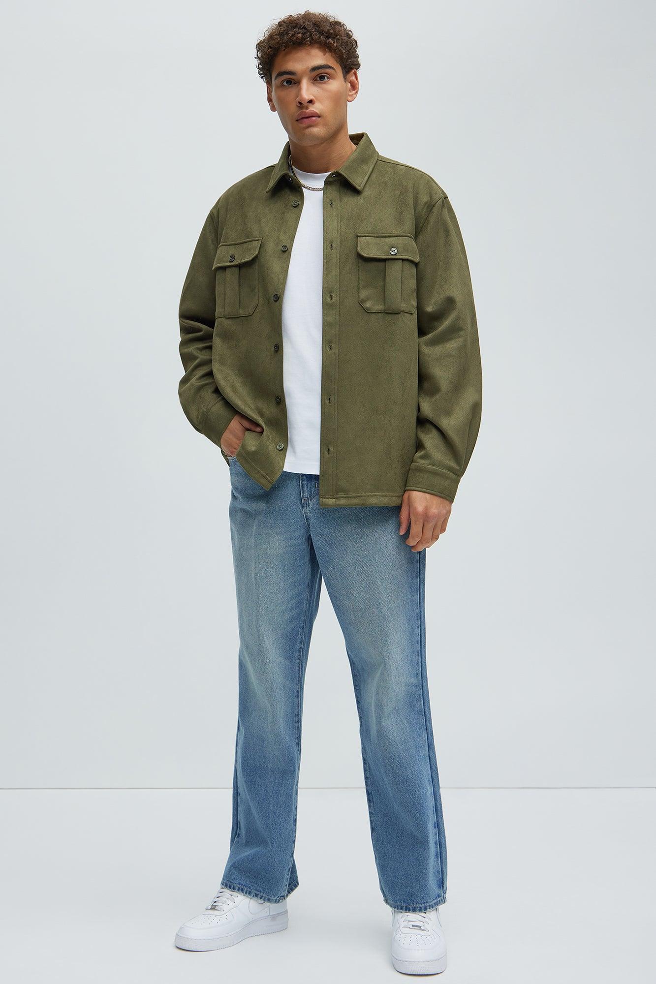 Ardee Faux Suede Button Up Shirt - Olive Product Image