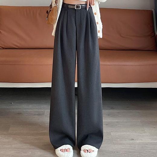 High Rise Plain Wide Leg Suit Pants Product Image