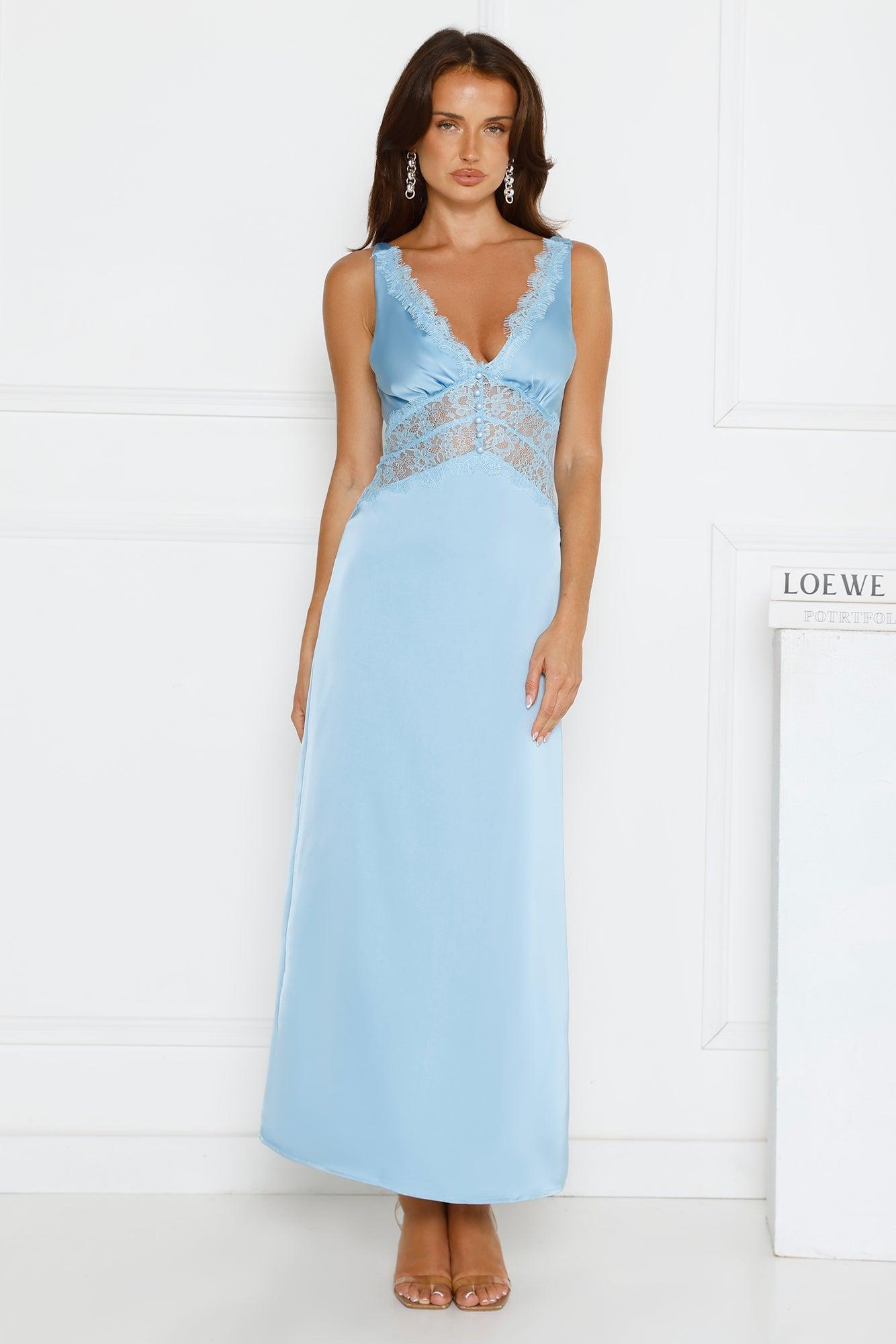 Softly In Season Satin Maxi Dress Blue Product Image