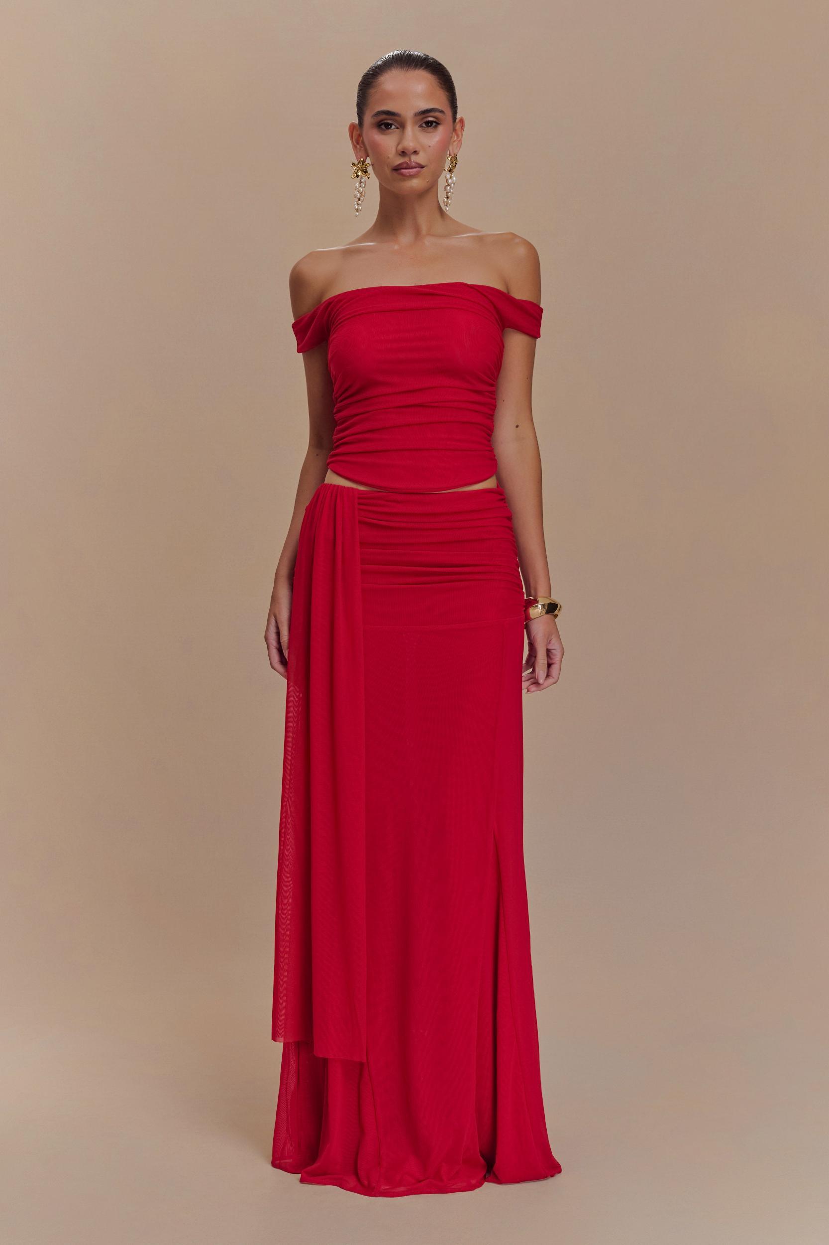 Arna Mesh Maxi Skirt - Ruby Product Image