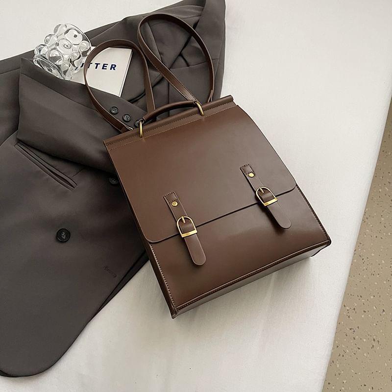 Flap Buckle Faux Leather Backpack Product Image