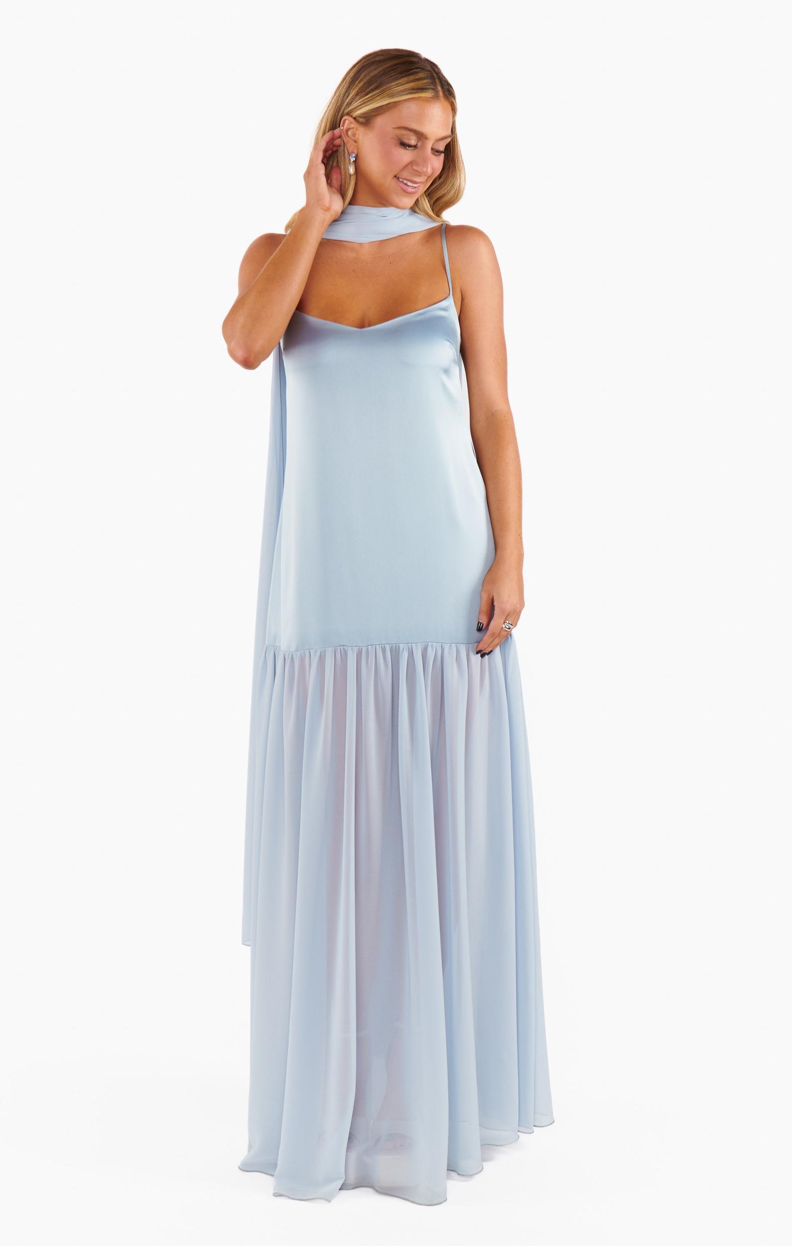 Dalia Maxi Dress ~ Steel Blue Luxe Satin Product Image