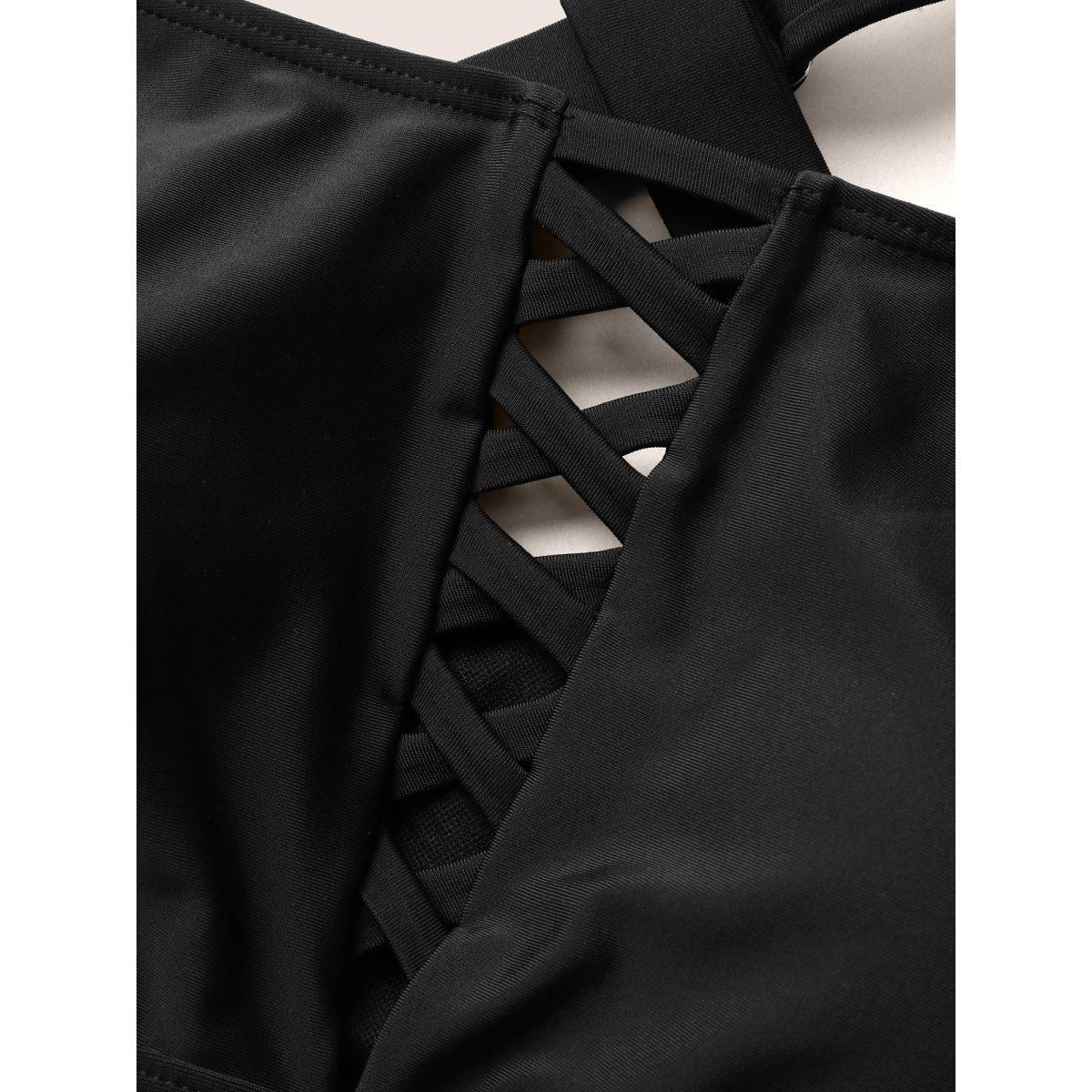 Plus Size Solid Gathered Crisscross One Piece Swimsuit Women's Swimwear Black Beach Non Curve Bathing Suits High stretch One Pieces BloomChic 22-24/3X Product Image