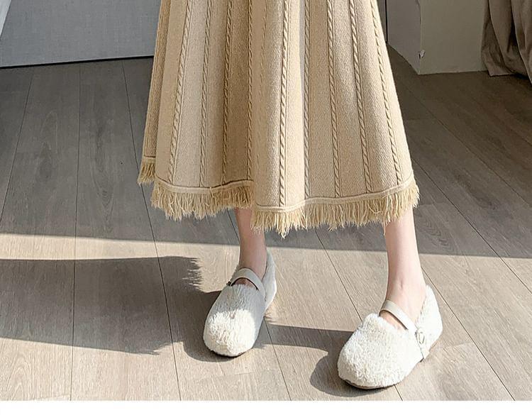 High Rise Plain Knitted Midi A-Line Skirt Product Image