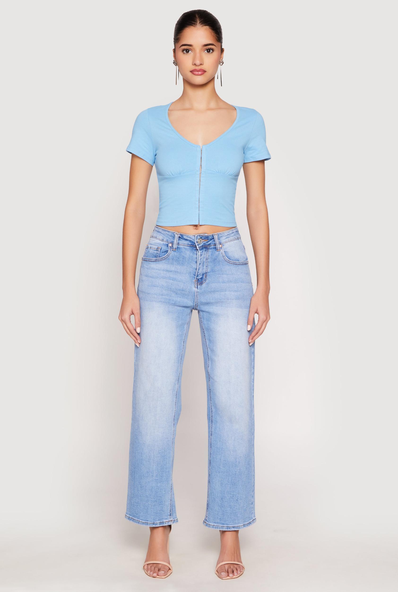 Womens Hook and Eye Short Sleeve Crop Top Product Image