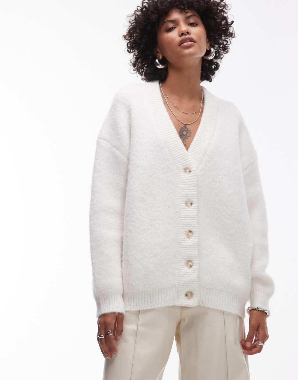 Topshop knit asymmetric 2 way wear cardigan in ivory Product Image