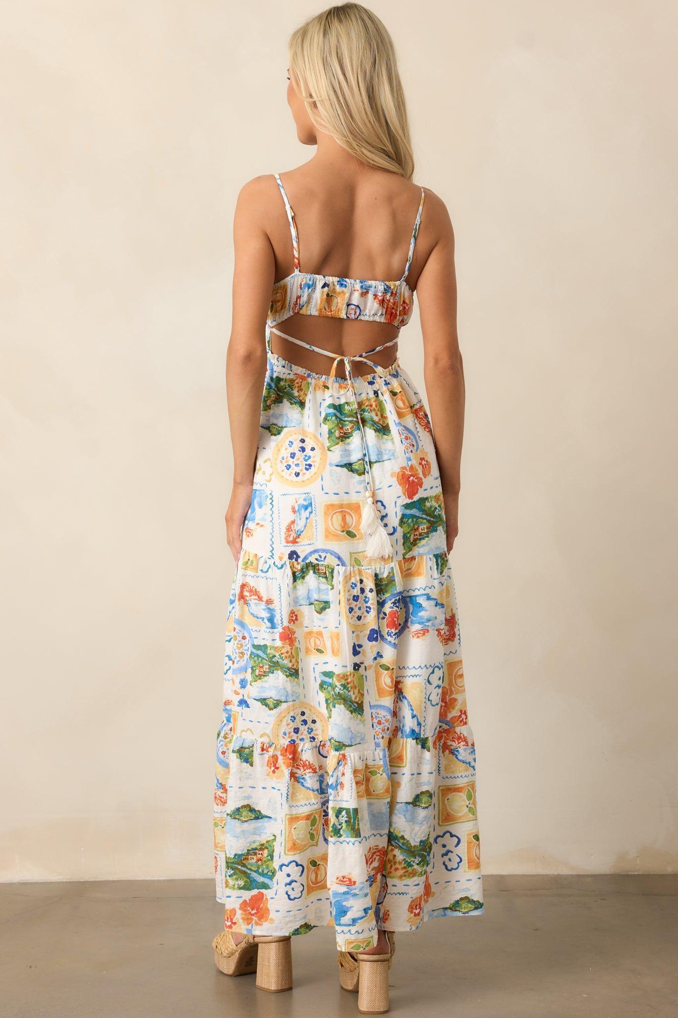 Salt Breeze Blue Multi Watercolor Print Maxi Dress Product Image
