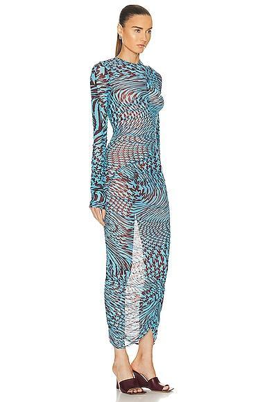 Mugler Printed Mesh Midi Dress Teal. (also in ). Product Image