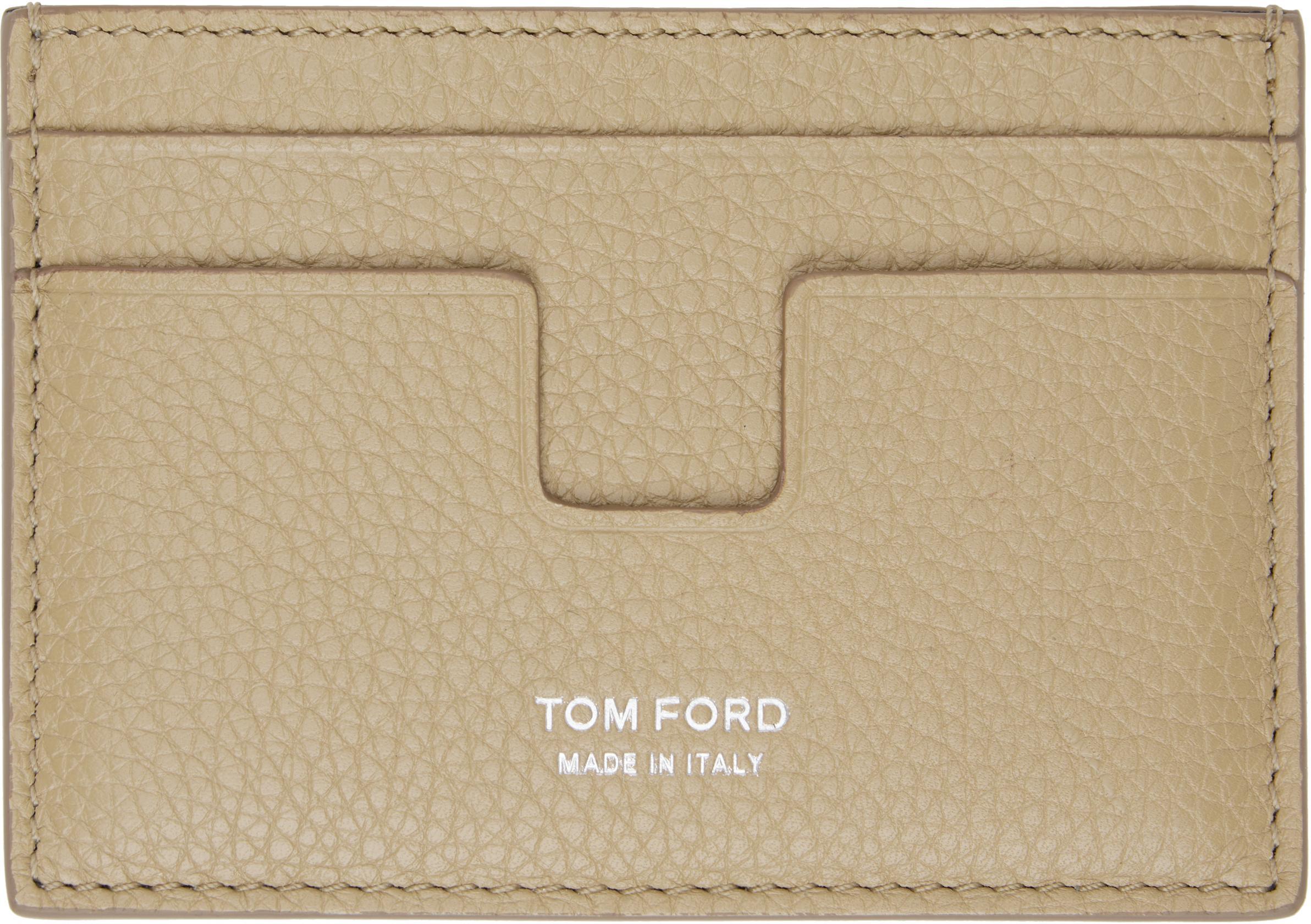 TOM FORD Beige Soft Grain Leather Money Clip Card Holder In Orange Product Image