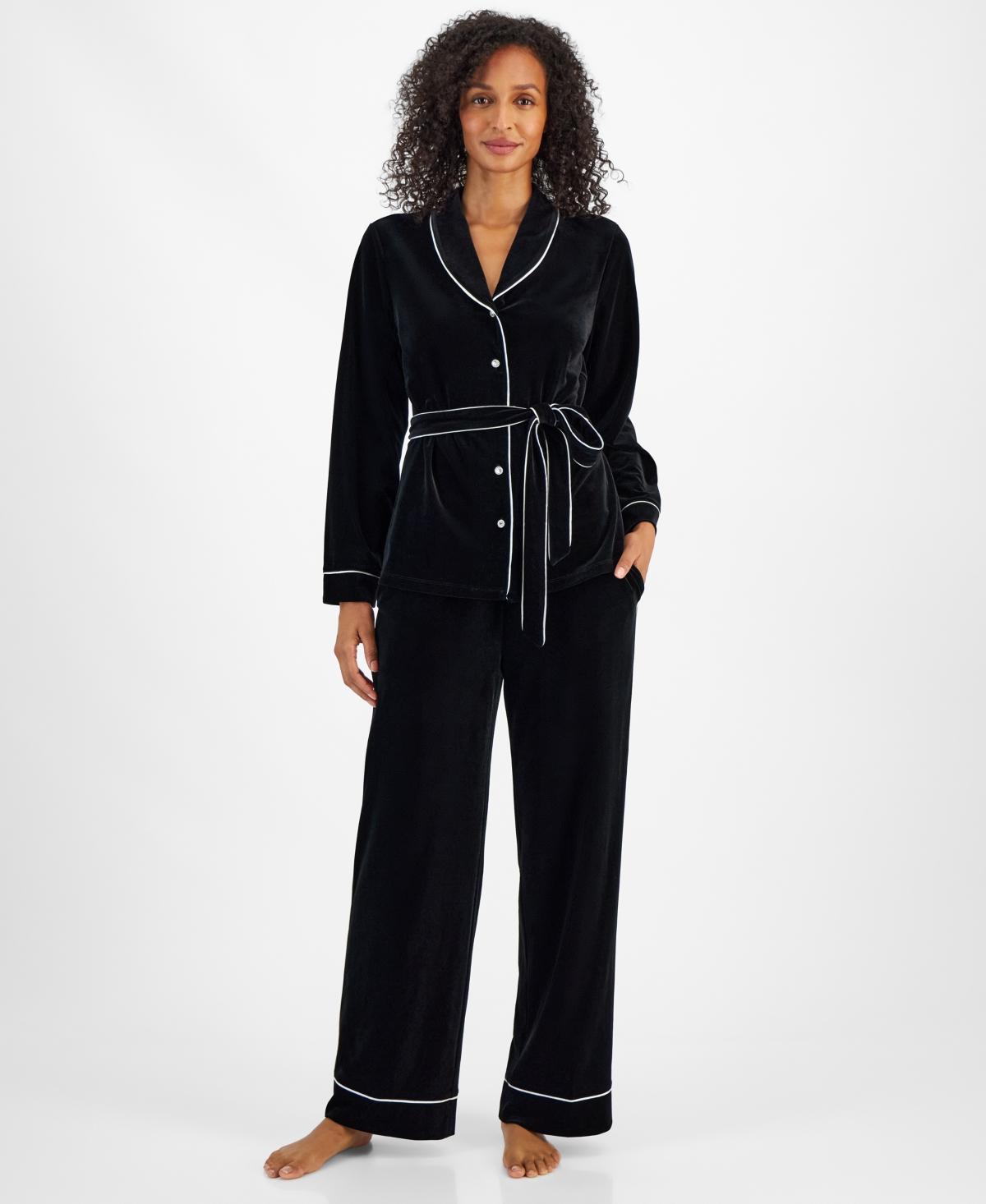 I.n.c. International Concepts Womens 2-Pc. Velvet Shawl-Collar Pajamas Set, Created for Macys Product Image