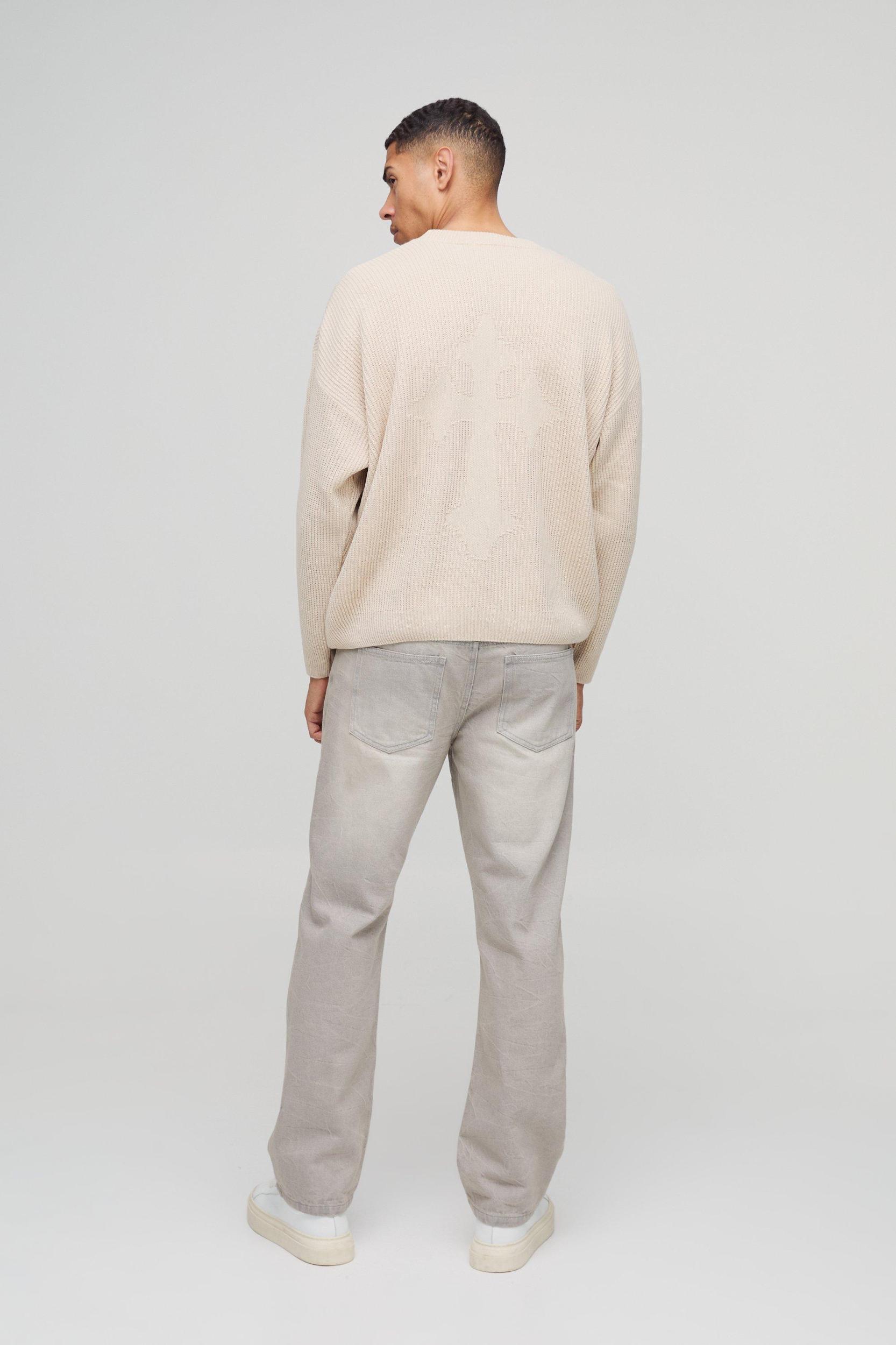 Relaxed Fit Ribbed Cross Knitted Sweater | boohooMAN USA Product Image