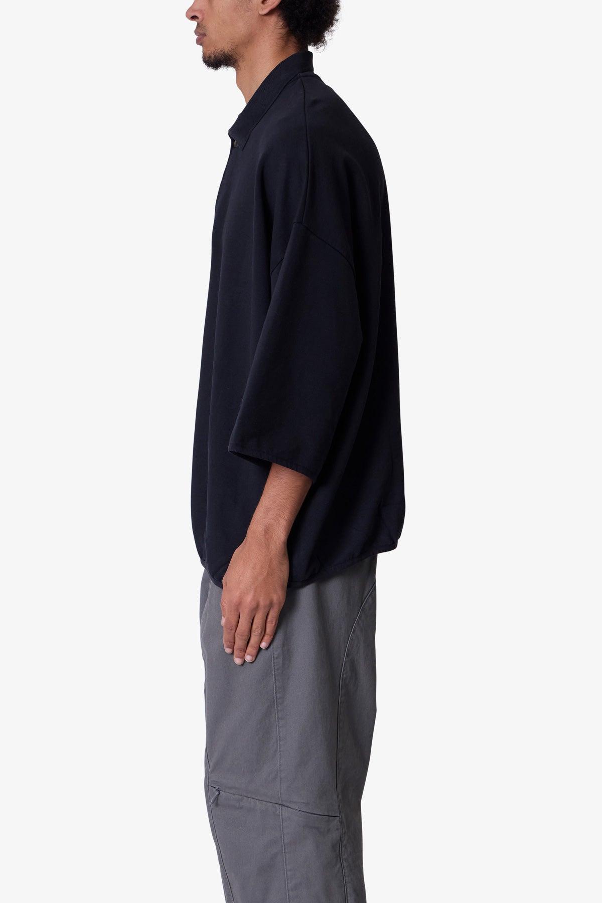 Oversized Knit Polo S/S Shirt - Black Product Image