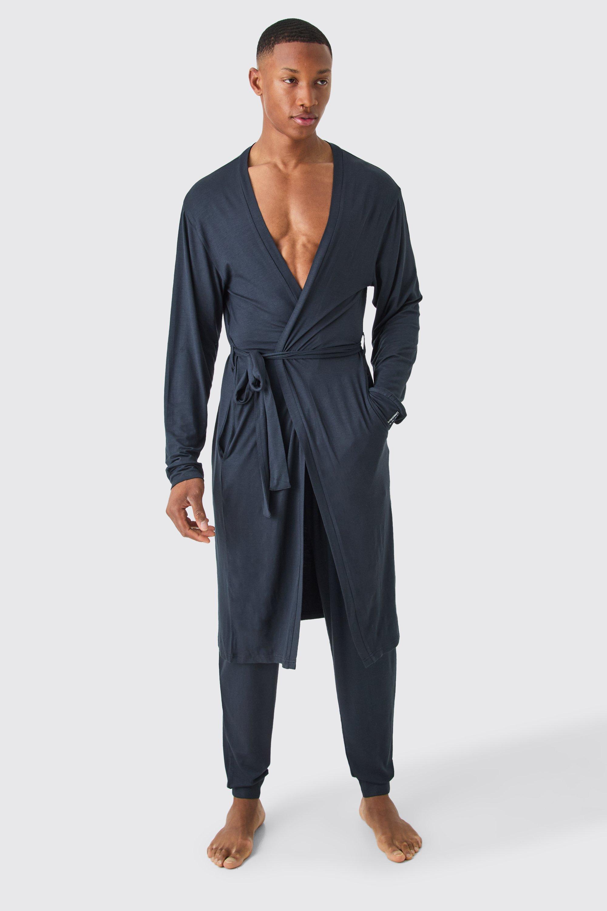 Mens Black Premium Modal Mix Lightweight dressing gown, Black Product Image