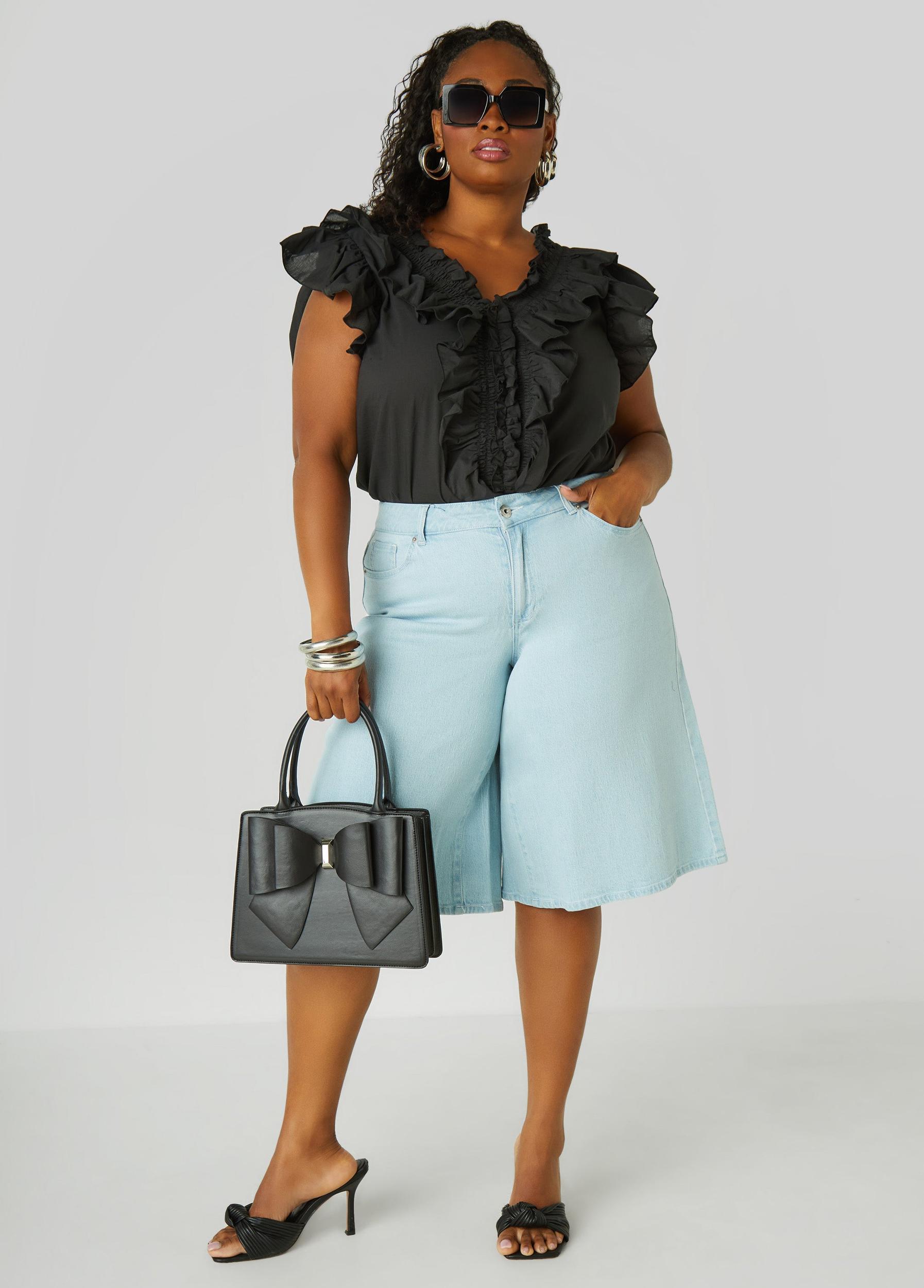 Plus Size Wide Leg Denim Shorts Ashley Stewart Product Image