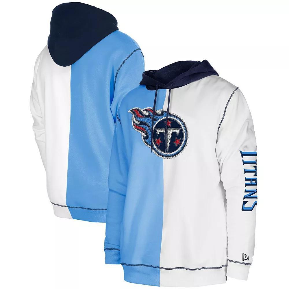Men's New Era Light Blue/White Tennessee Titans Third Down Split Raglan Pullover Hoodie, Size: Medium Product Image