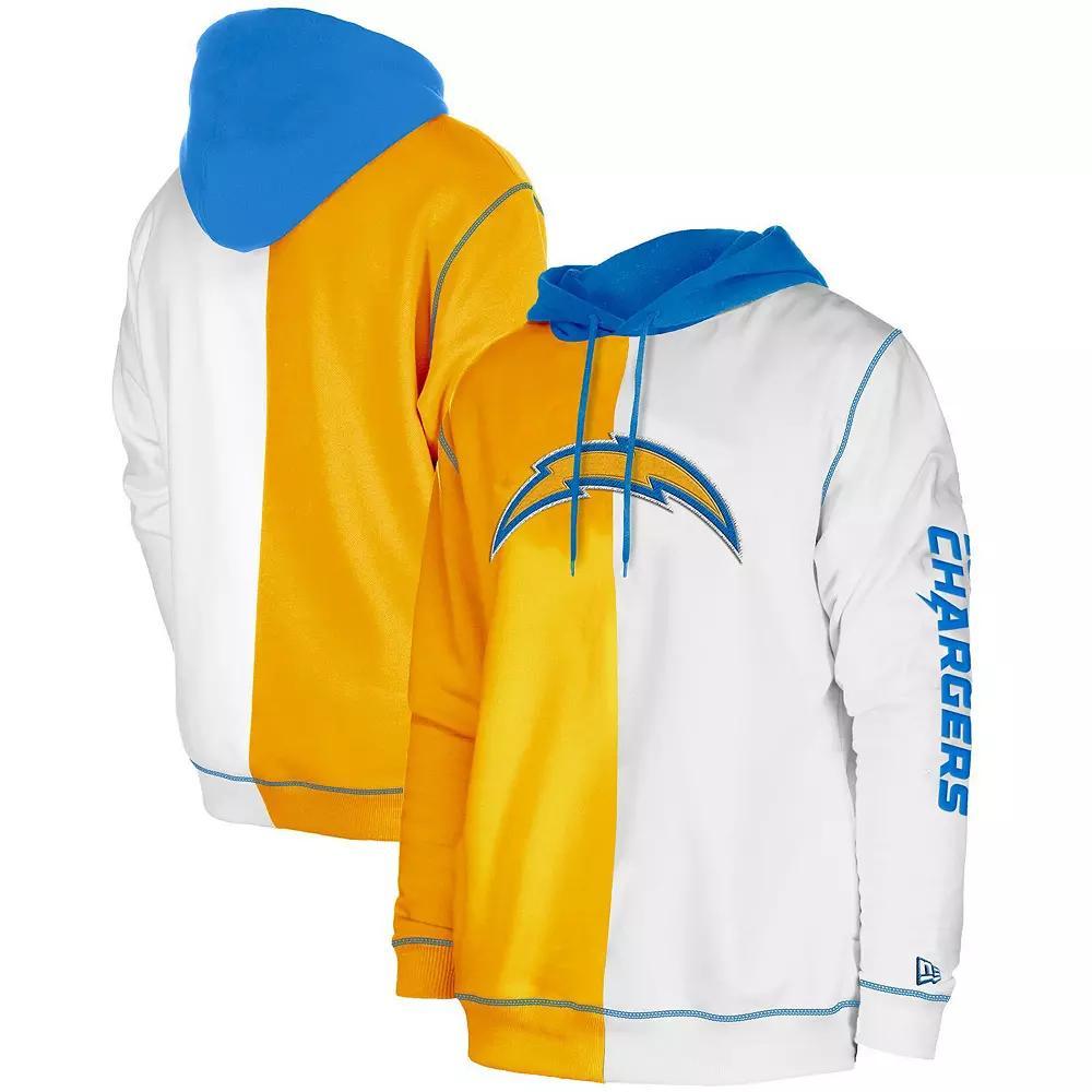 Men's New Era  Gold/White Los Angeles Chargers Third Down Split Raglan Pullover Hoodie, Size: 3XL Product Image
