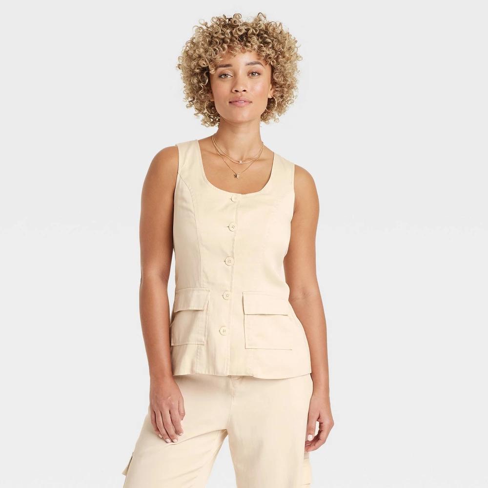 Womens Button-Front Vest - Universal Thread Cream XL Product Image