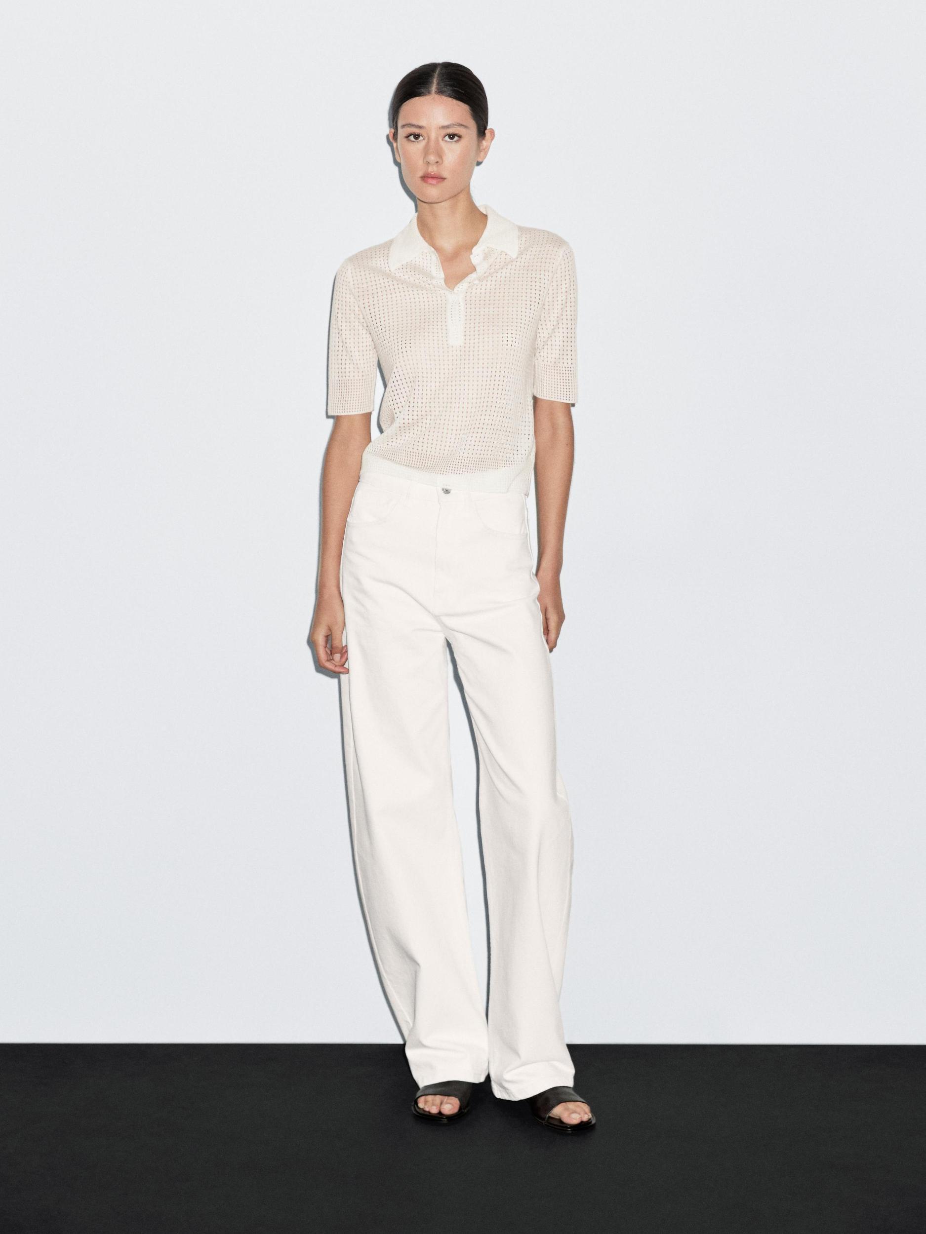 Open knit sweater with polo collar Product Image