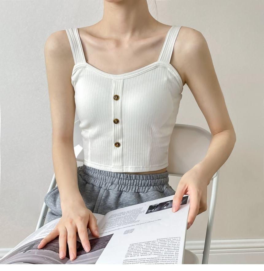 Plain Button-Up Cropped Camisole Top Product Image