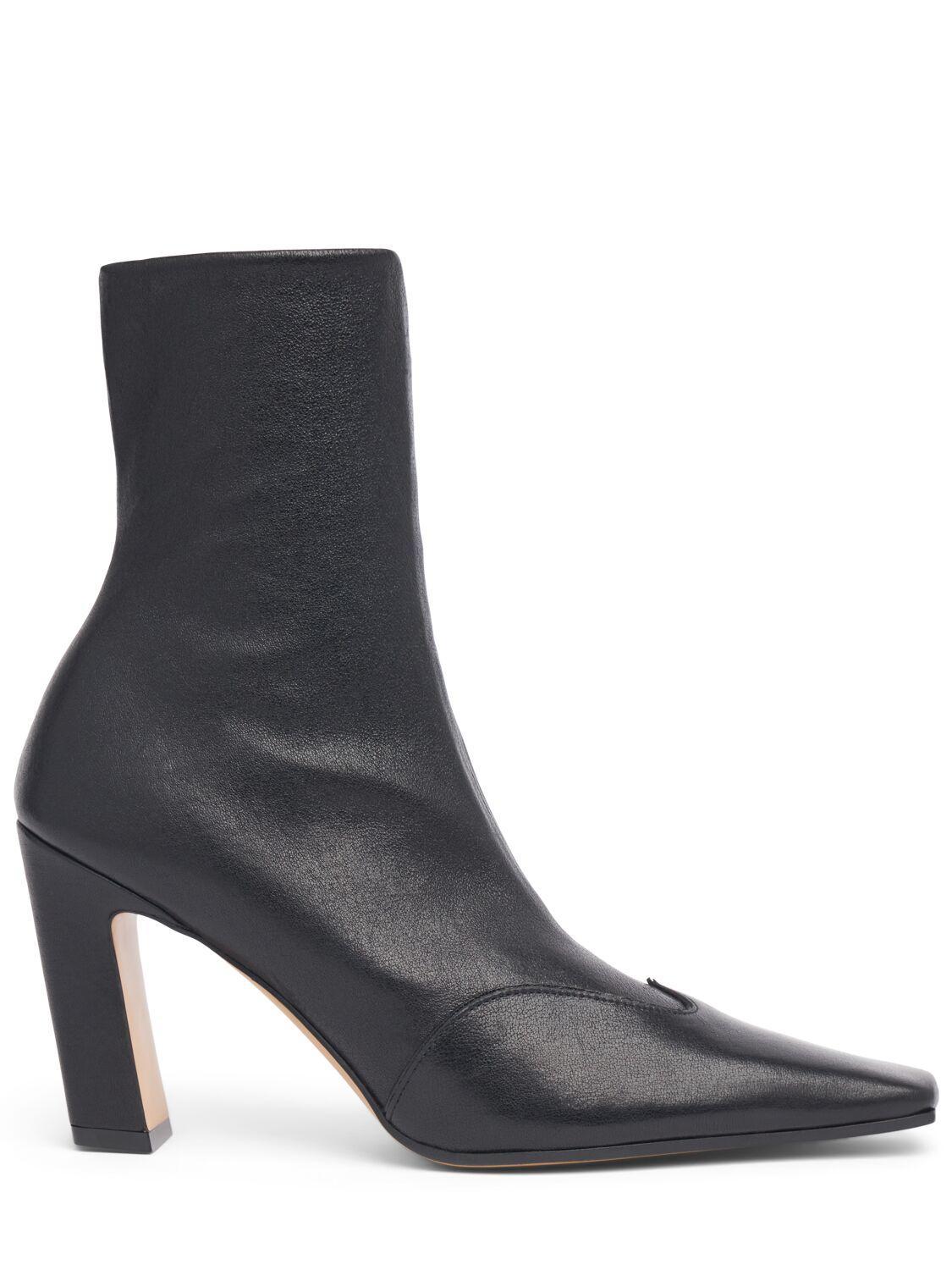 KHAITE Nevada 85 Leather Ankle Boots In Black Product Image