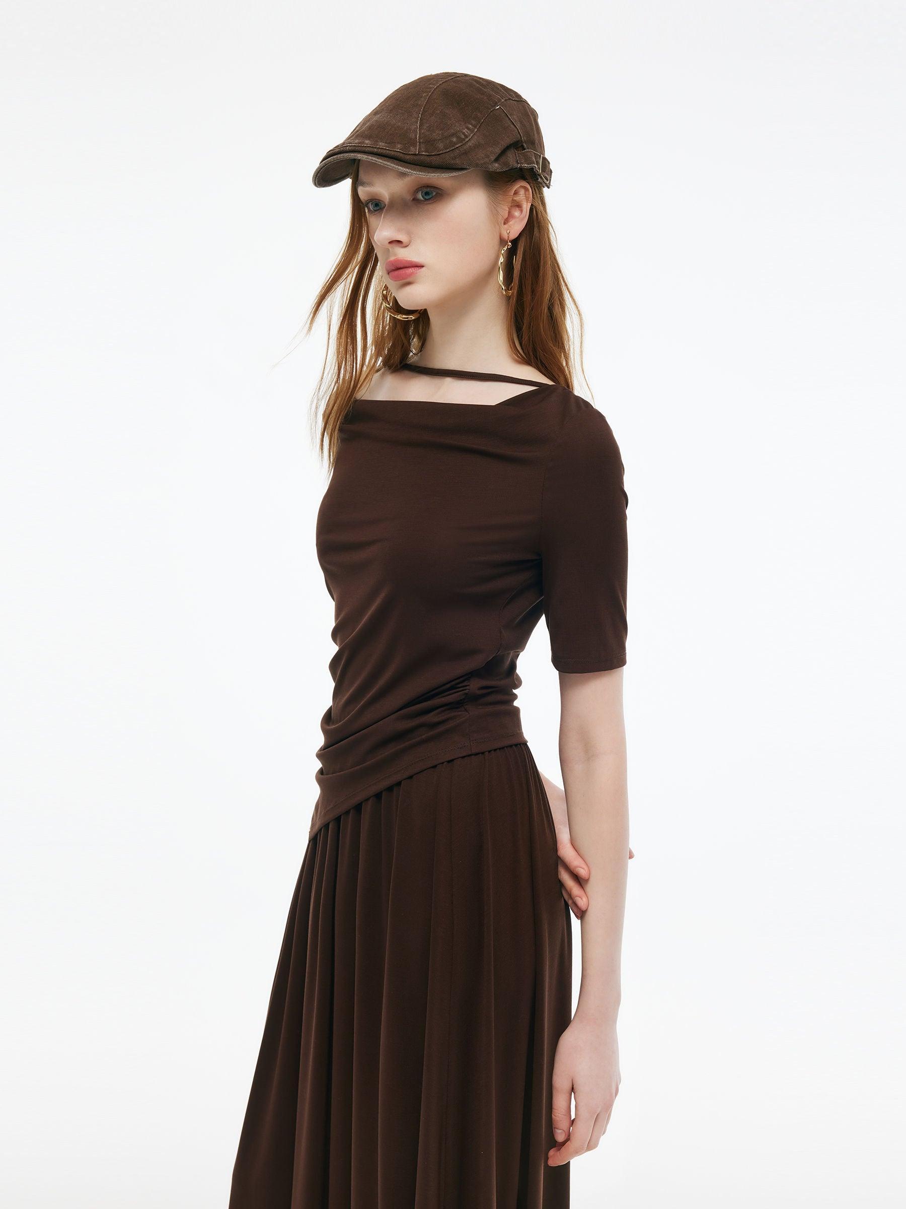 Tencel Blend Stretchy Knit Top And A-Line Skirt Two-Piece Set Product Image