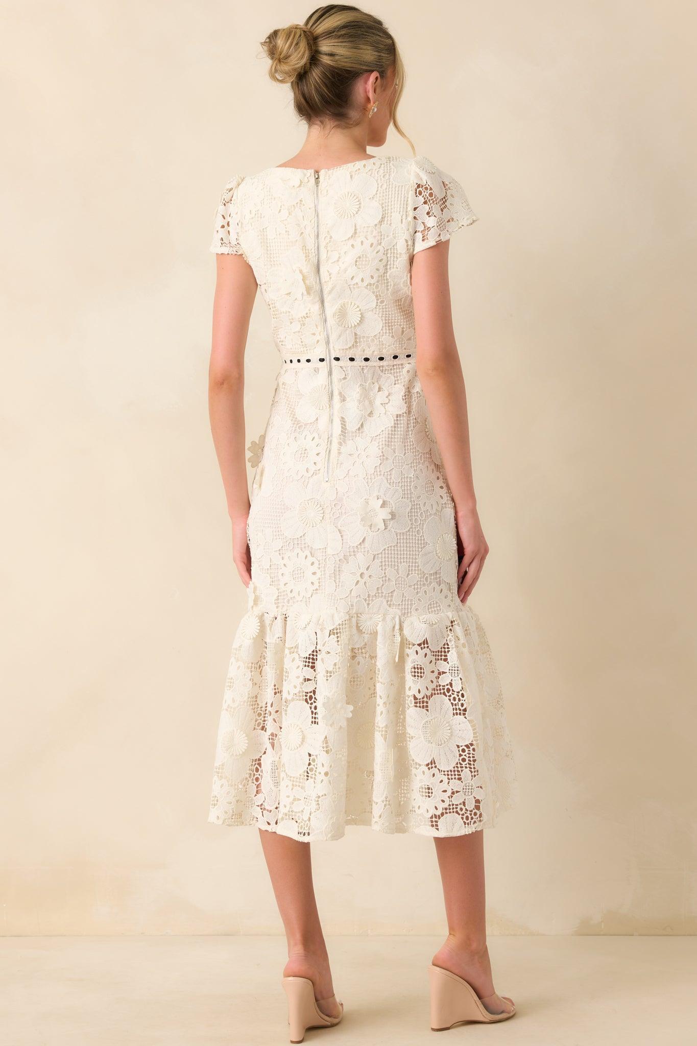 Made You Look Ivory Floral Embroidered Midi Dress Product Image