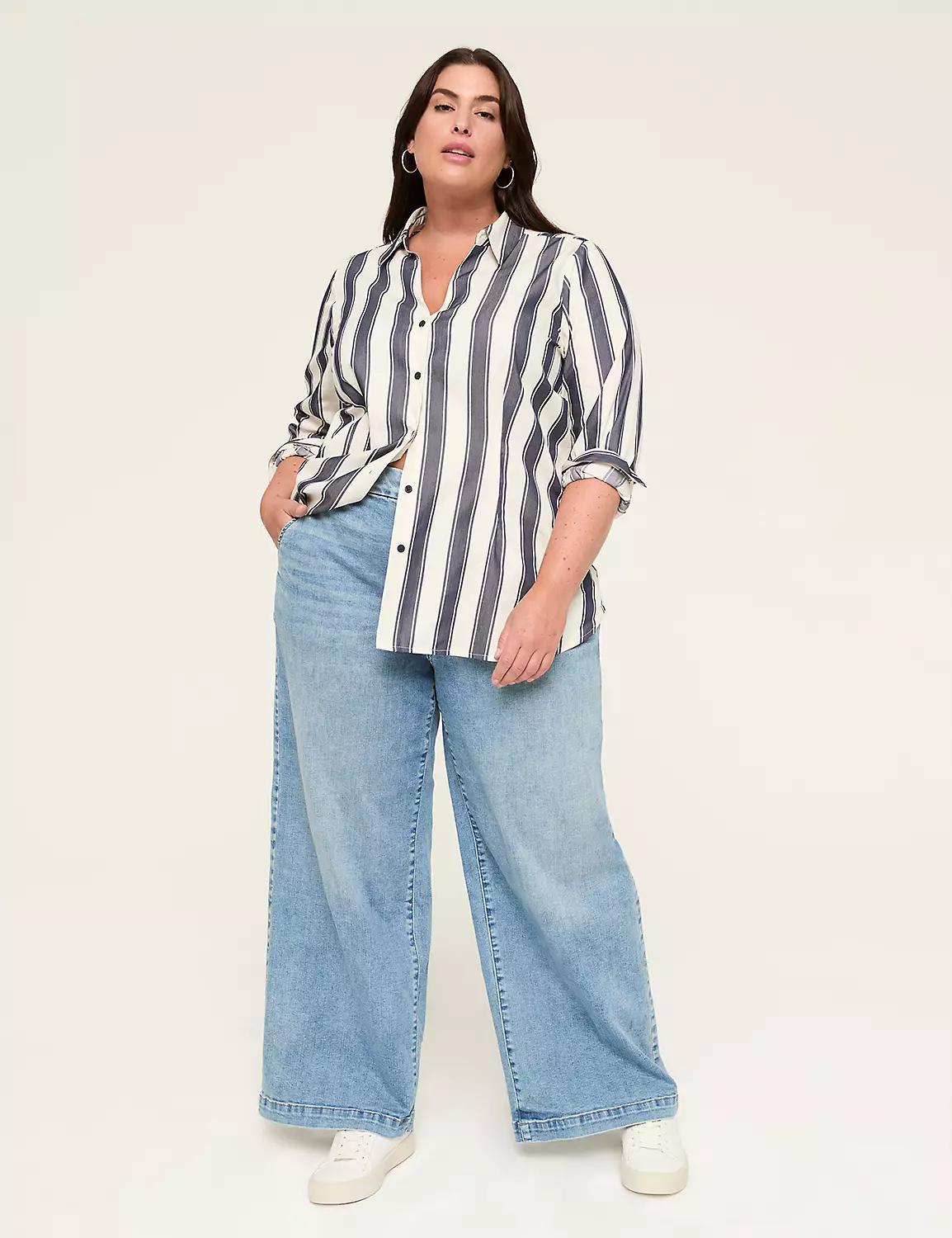 Fitted Split-Neck Button-Down Shirt Product Image