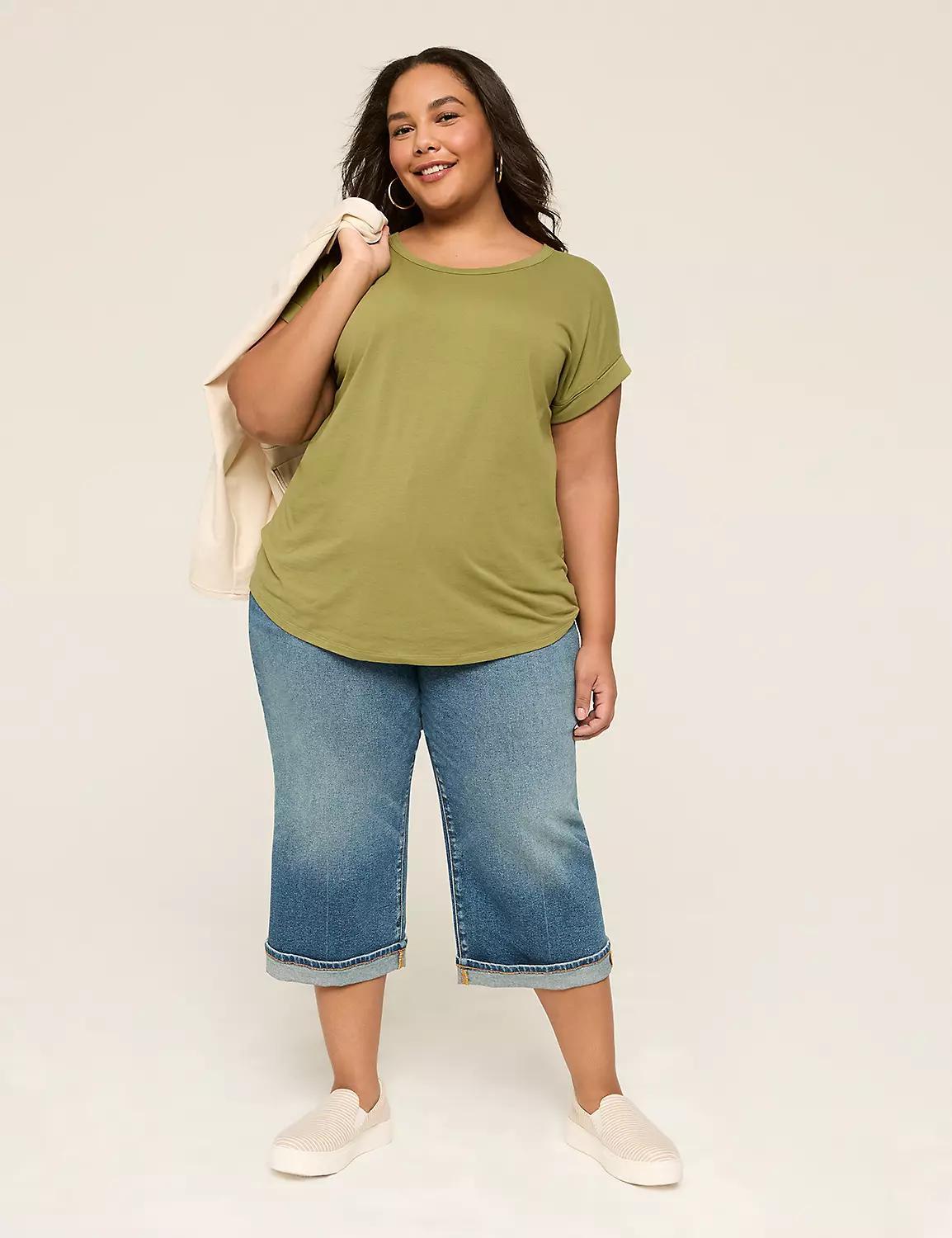 Roll-Sleeve Scoop-Neck Tee Product Image