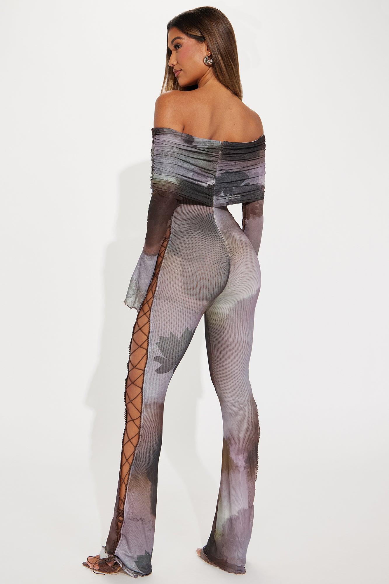 Latest Update Mesh Jumpsuit  - Brown/combo Product Image