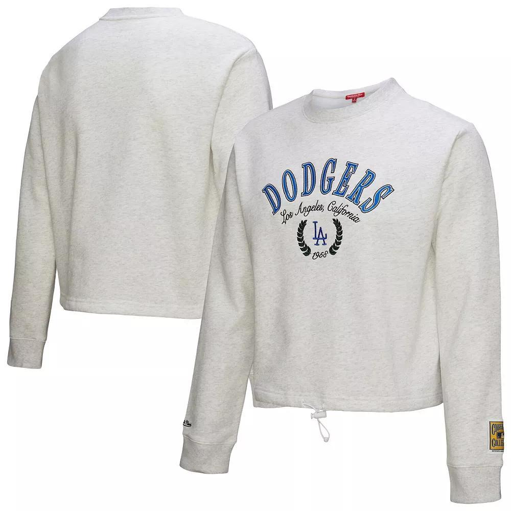 Women's Mitchell & Ness Heather Gray Los Angeles Dodgers Cropped Toggle Pullover Sweatshirt,  Product Image
