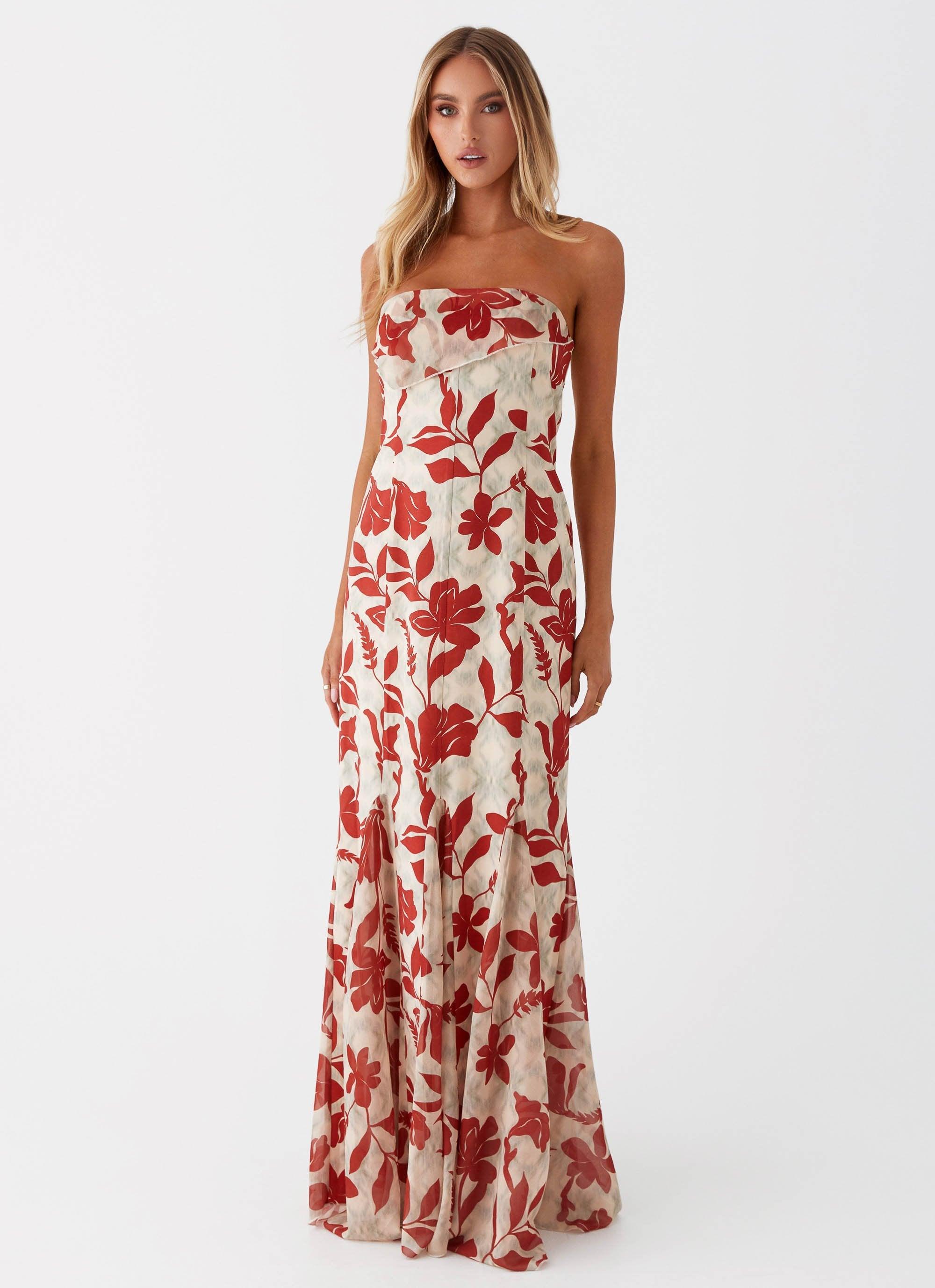 Willa Maxi Dress - Red Green Floral Product Image