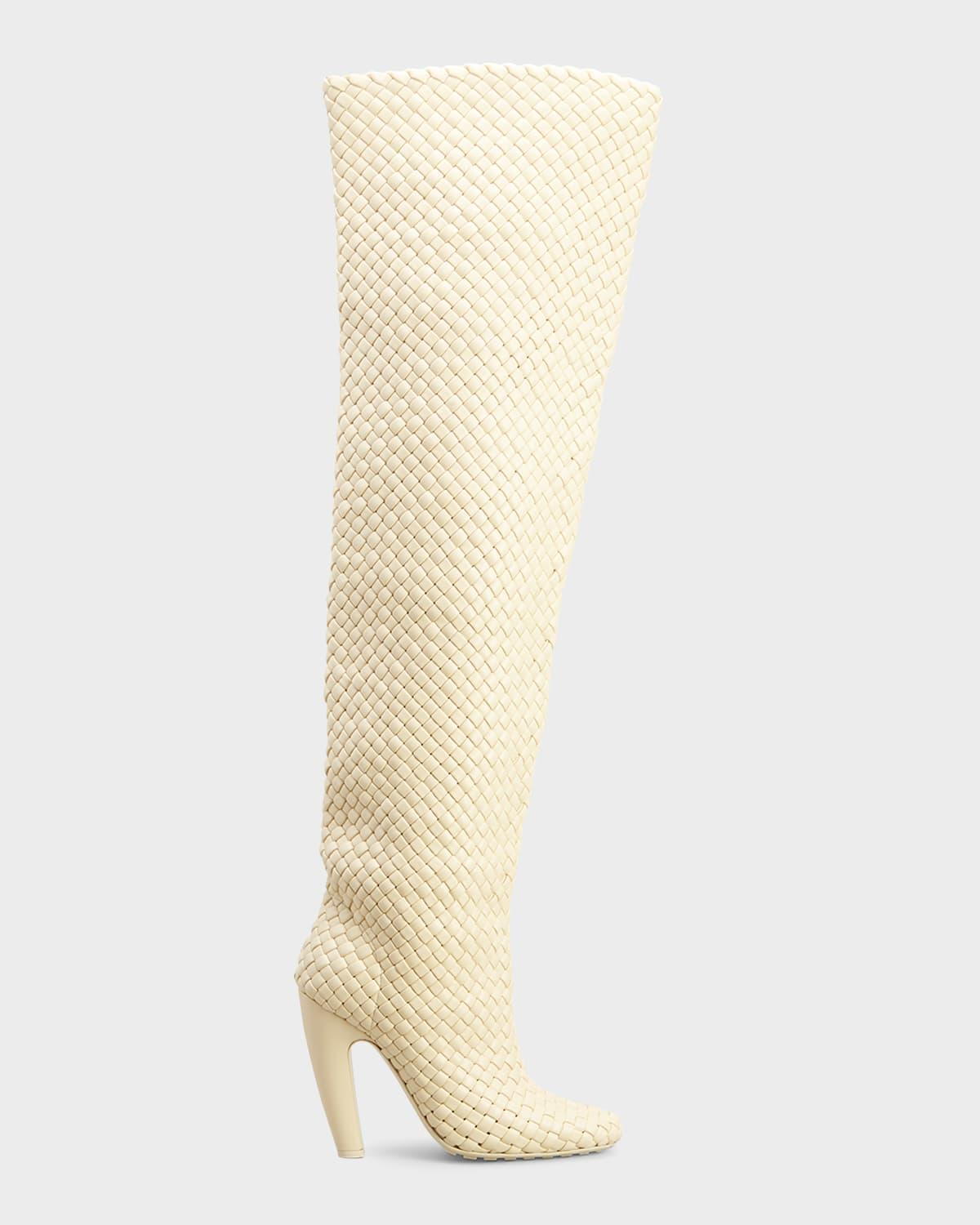 Intrecciato Woven Lambskin Over-The-Knee Boots Product Image