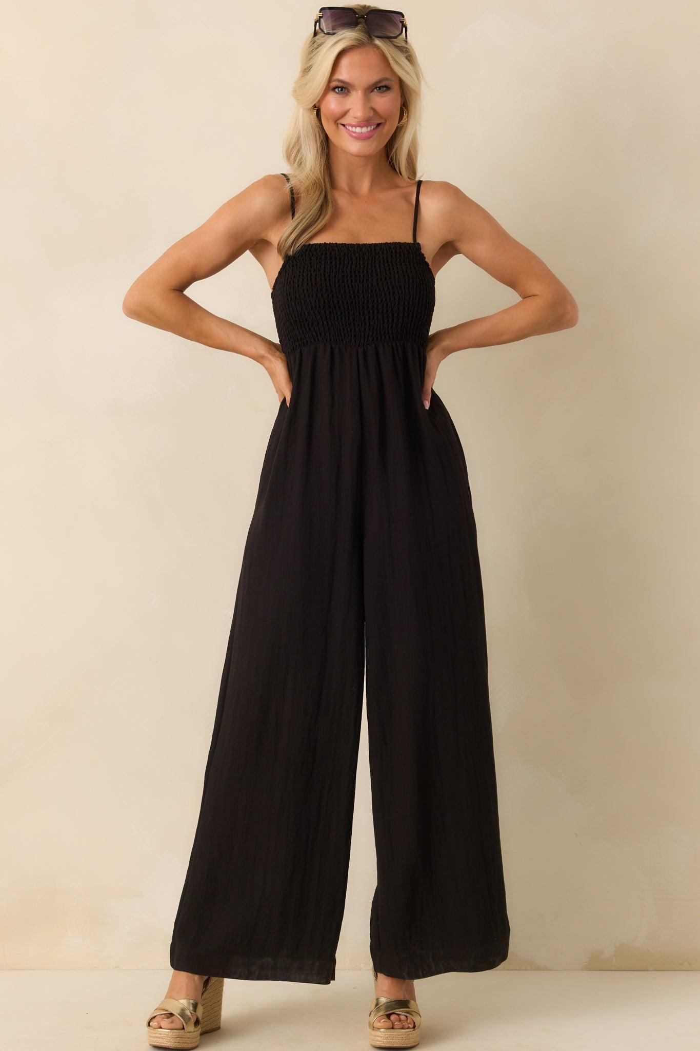 Z Supply Black Rayon Beachside Smocked Jumpsuit Product Image
