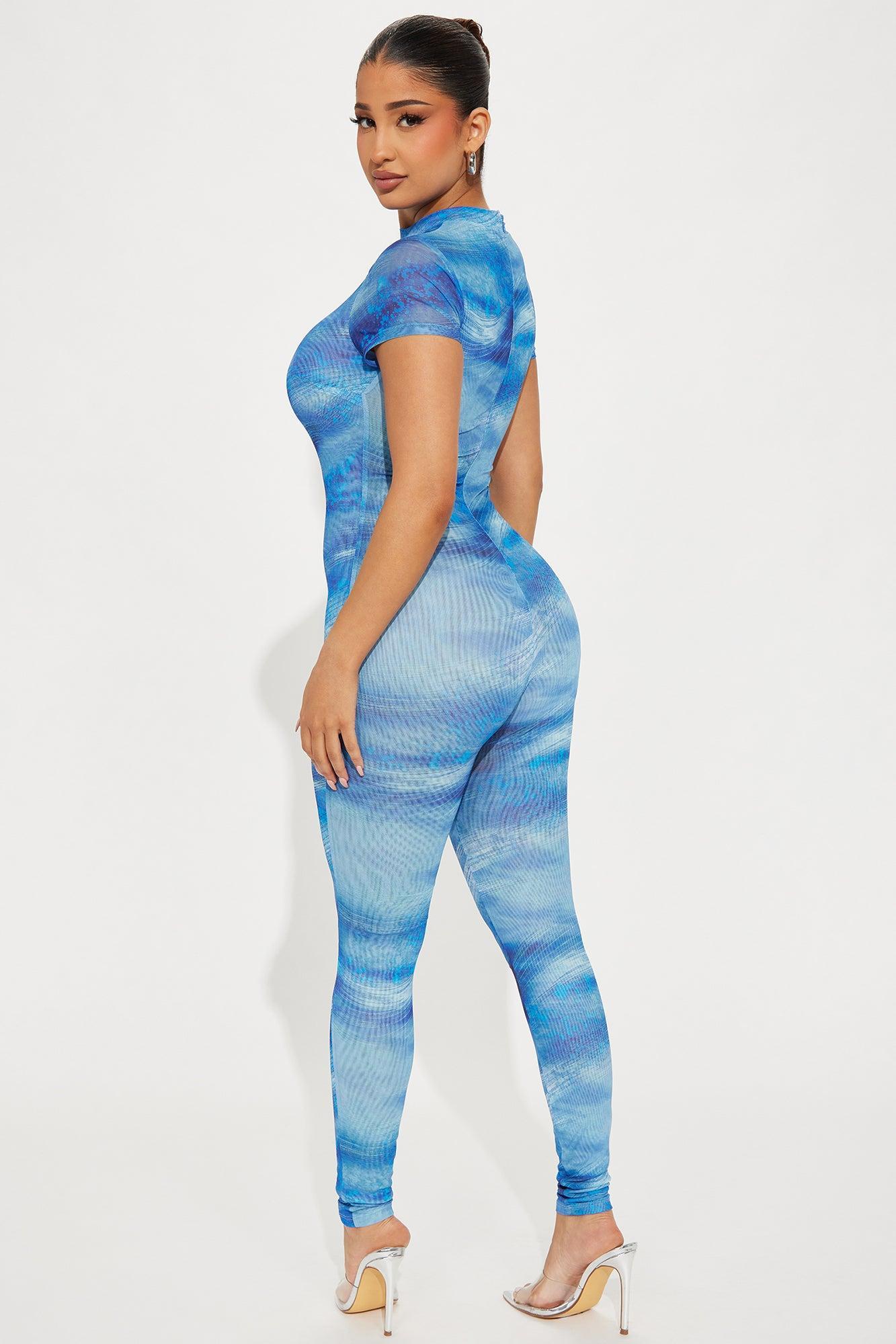 If You Can Mesh Jumpsuit - Blue Product Image