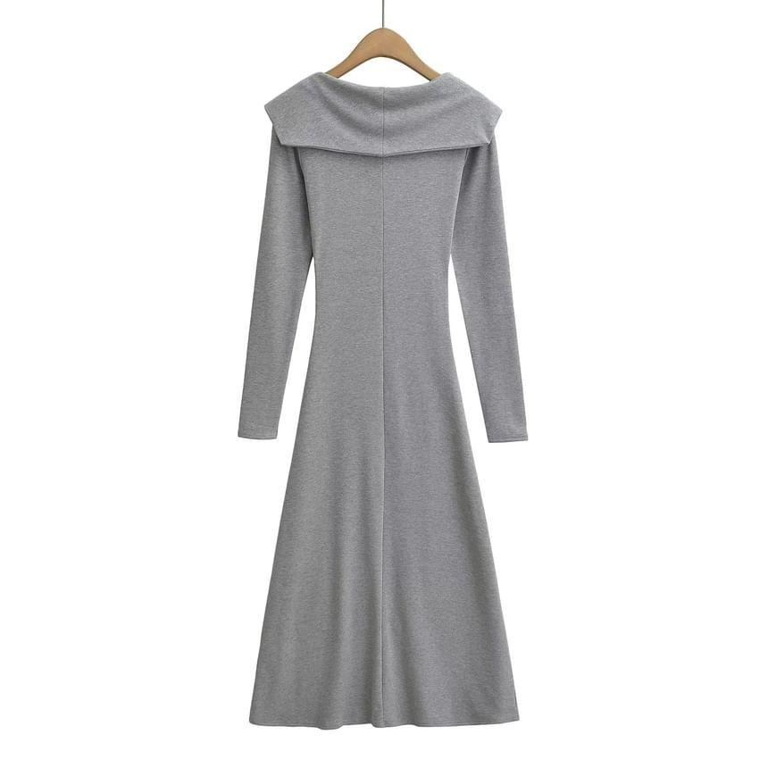 Mock Two-Piece Long-Sleeve Plain Maxi A-Line Dress Product Image