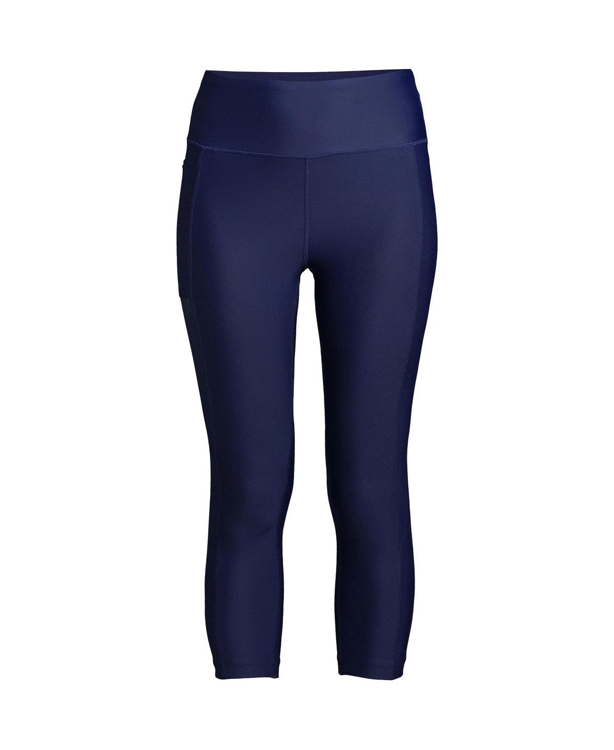 Plus Size Lands Chlorine Resistant High-Waist Crop Swim Leggings, Womens Deep Blue Product Image