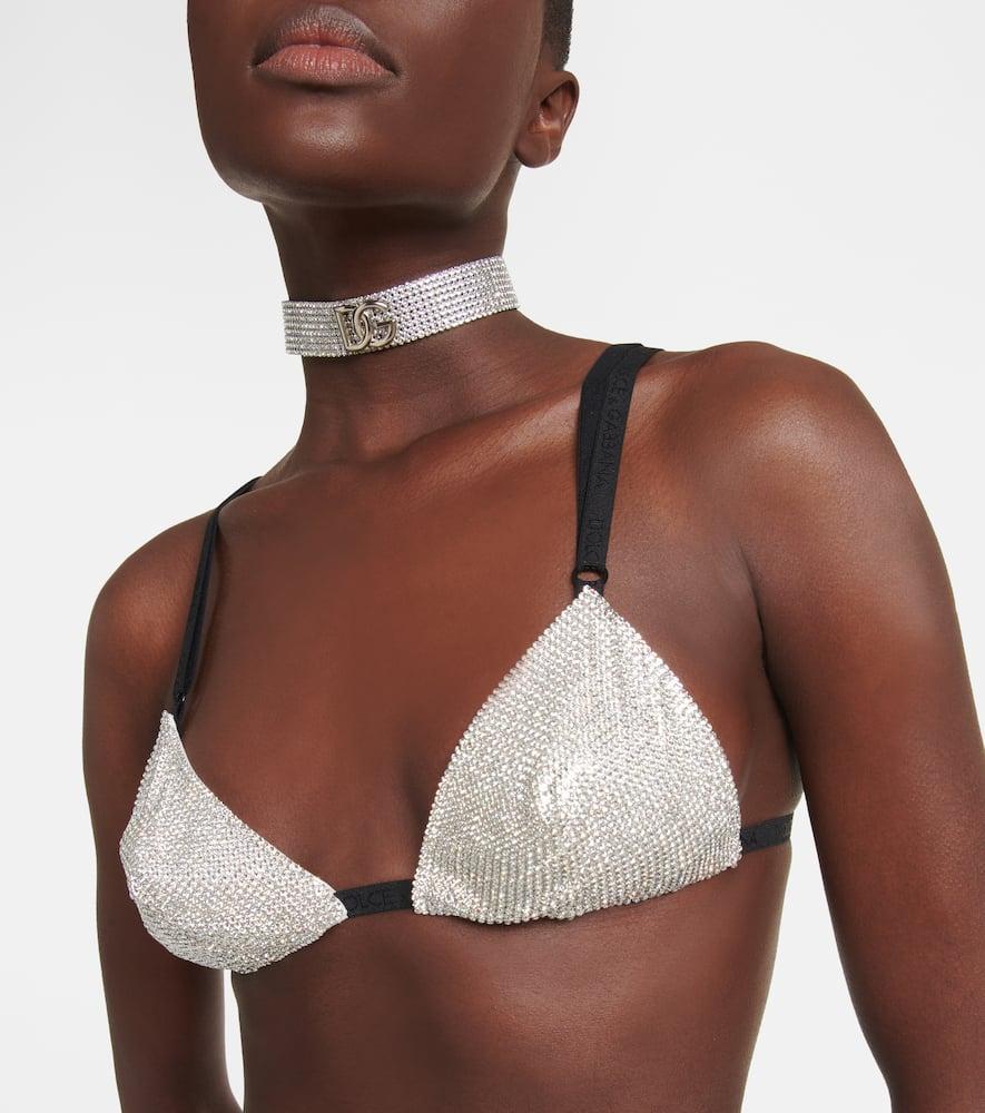 DOLCE & GABBANA Crystal-embellished Triangle Bra In Beige Product Image