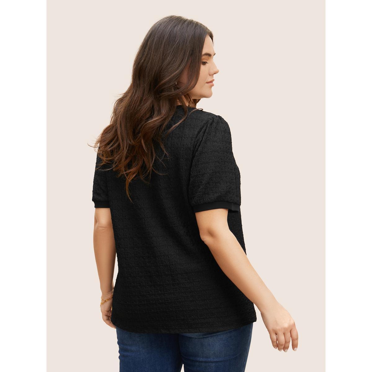 Plus Size Solid Textured Round Neck T-shirt Black Women Elegant Texture Round Neck Everyday T-shirts BloomChic 14-16/1X Product Image
