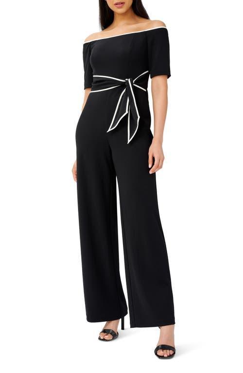 Adrianna Papell Off-the-Shoulder Knit Crepe Tie Waist Jumpsuit Women's Jumpsuit & Rompers One Piece Product Image