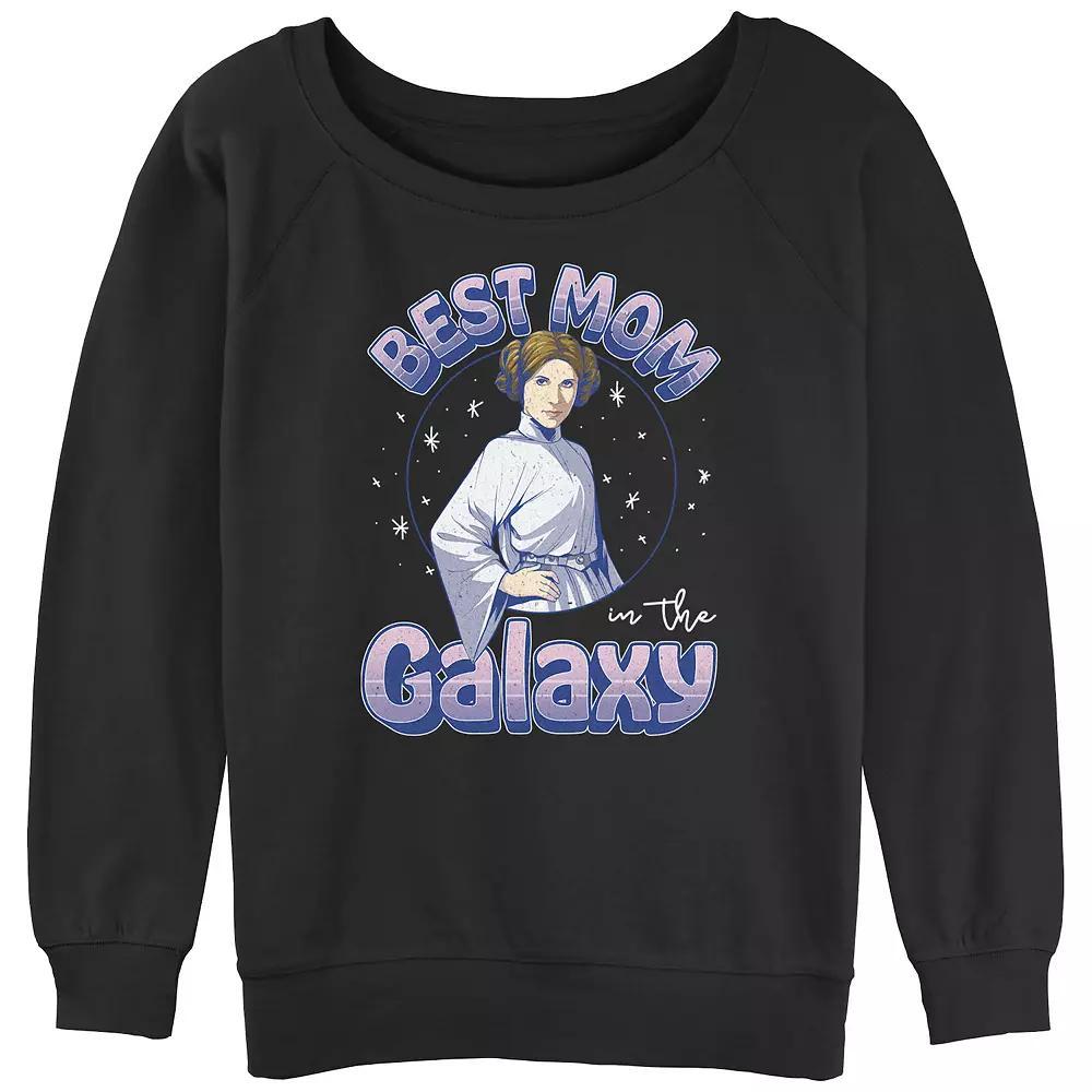 Juniors' Star Wars Best Mom In The Galaxy Princess Leia Portrait Slouchy Terry Pullover, Girl's, Size: Large, Black Product Image