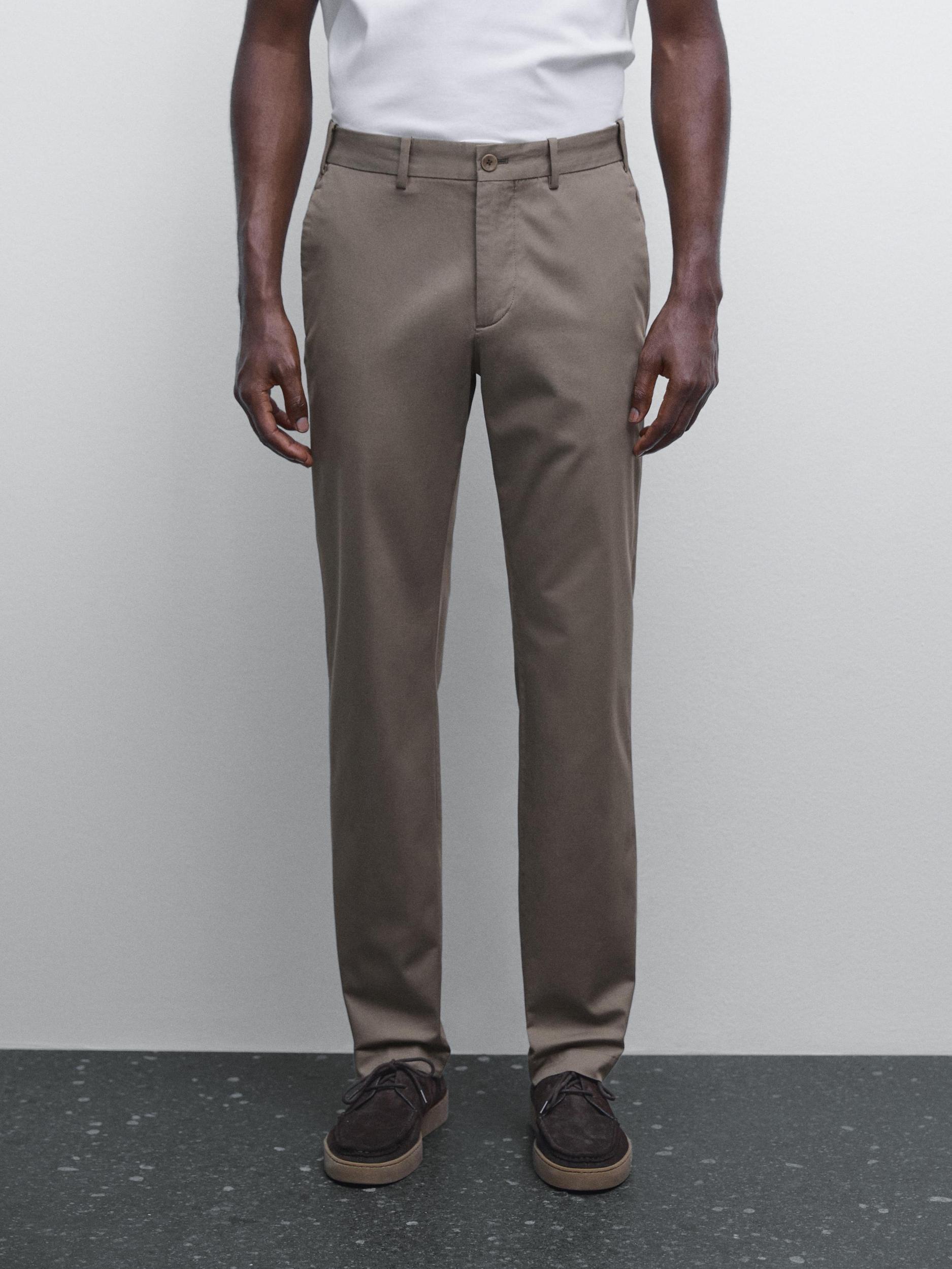 Cotton blend slim fit trousers Product Image