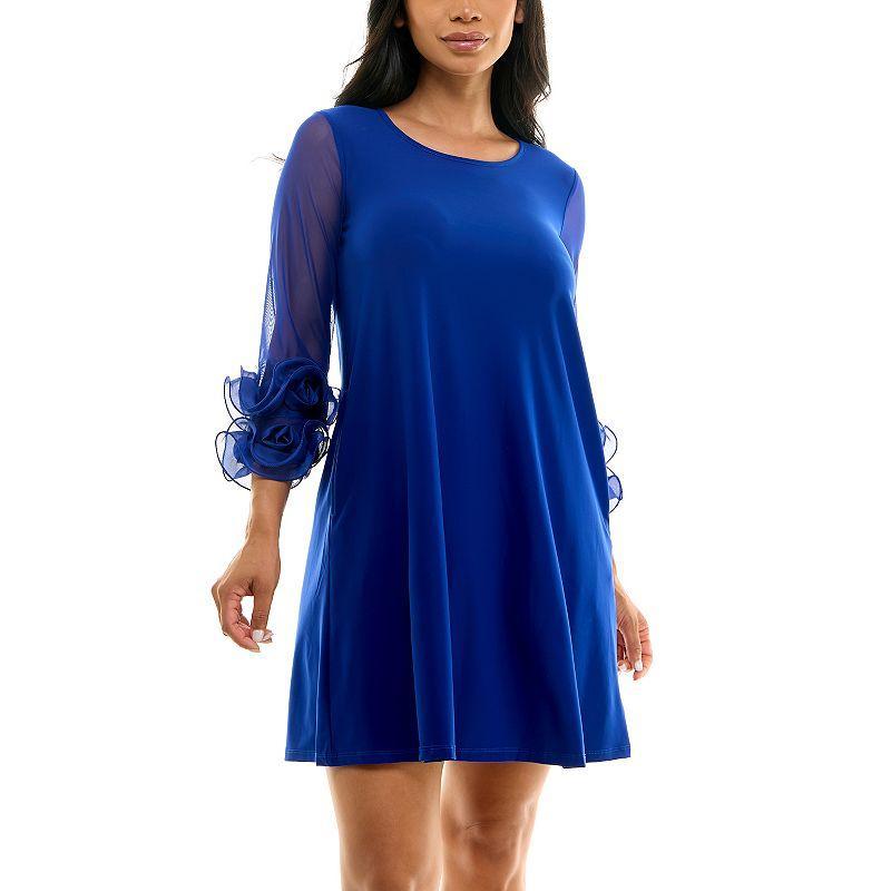 Women's Nina Leonard Ruffle-Sleeve Dress, Size: Medium, Deep Blue Product Image