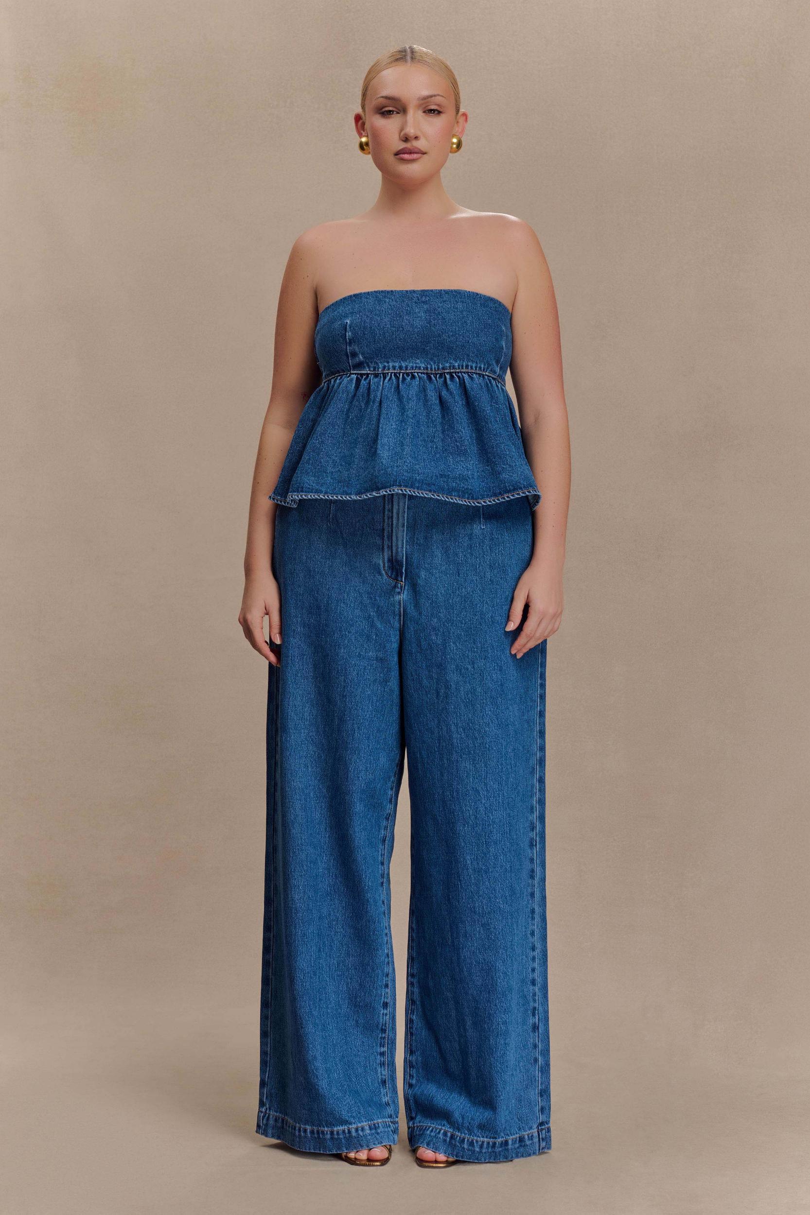 Pauline Strapless Denim Top - 90'S Blue Product Image