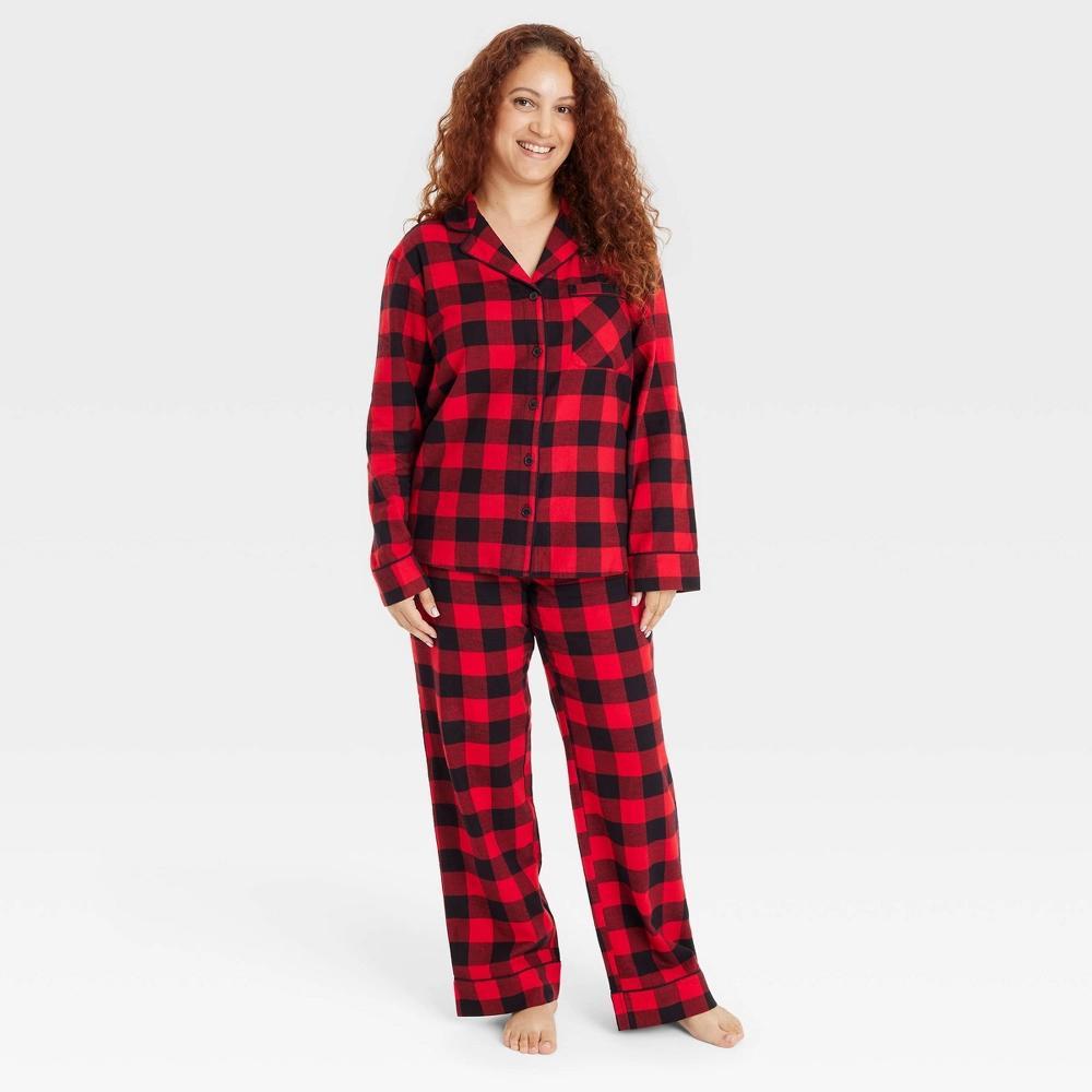 Women's Buffalo Check Microfleece Holiday Matching Family Pajama Pants - Wondershop™ Red L Product Image