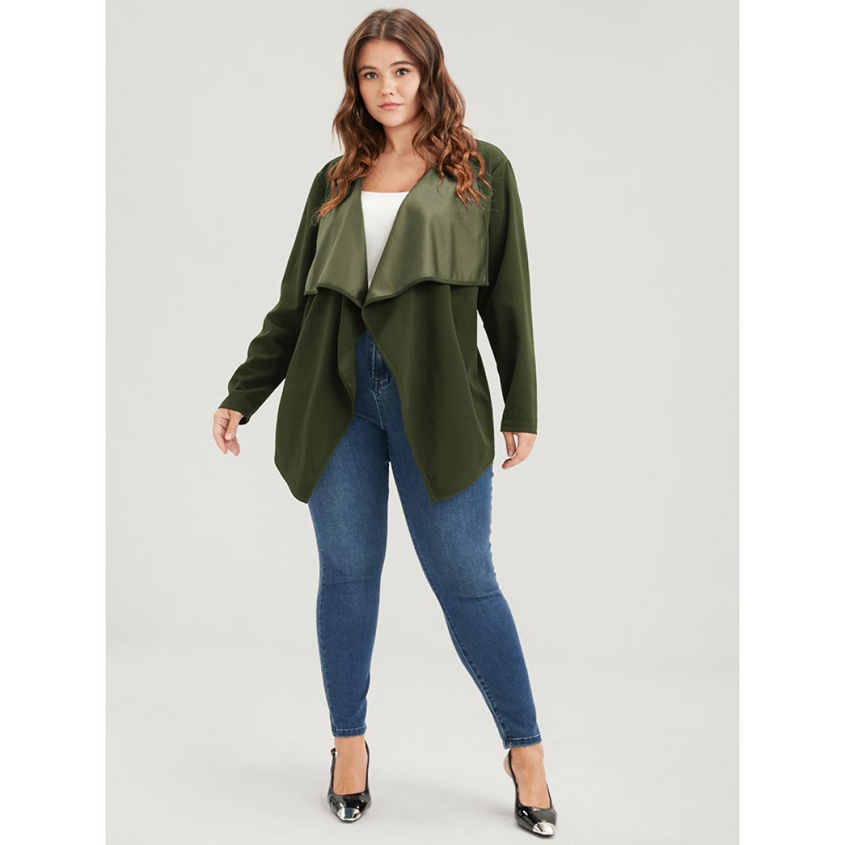 Plus Size Plain Asymmetrical Hem Waterfall Collar Ties Coat Women ArmyGreen Elegant Belted Loose Ladies Dailywear Winter Coats BloomChic 10/M Product Image