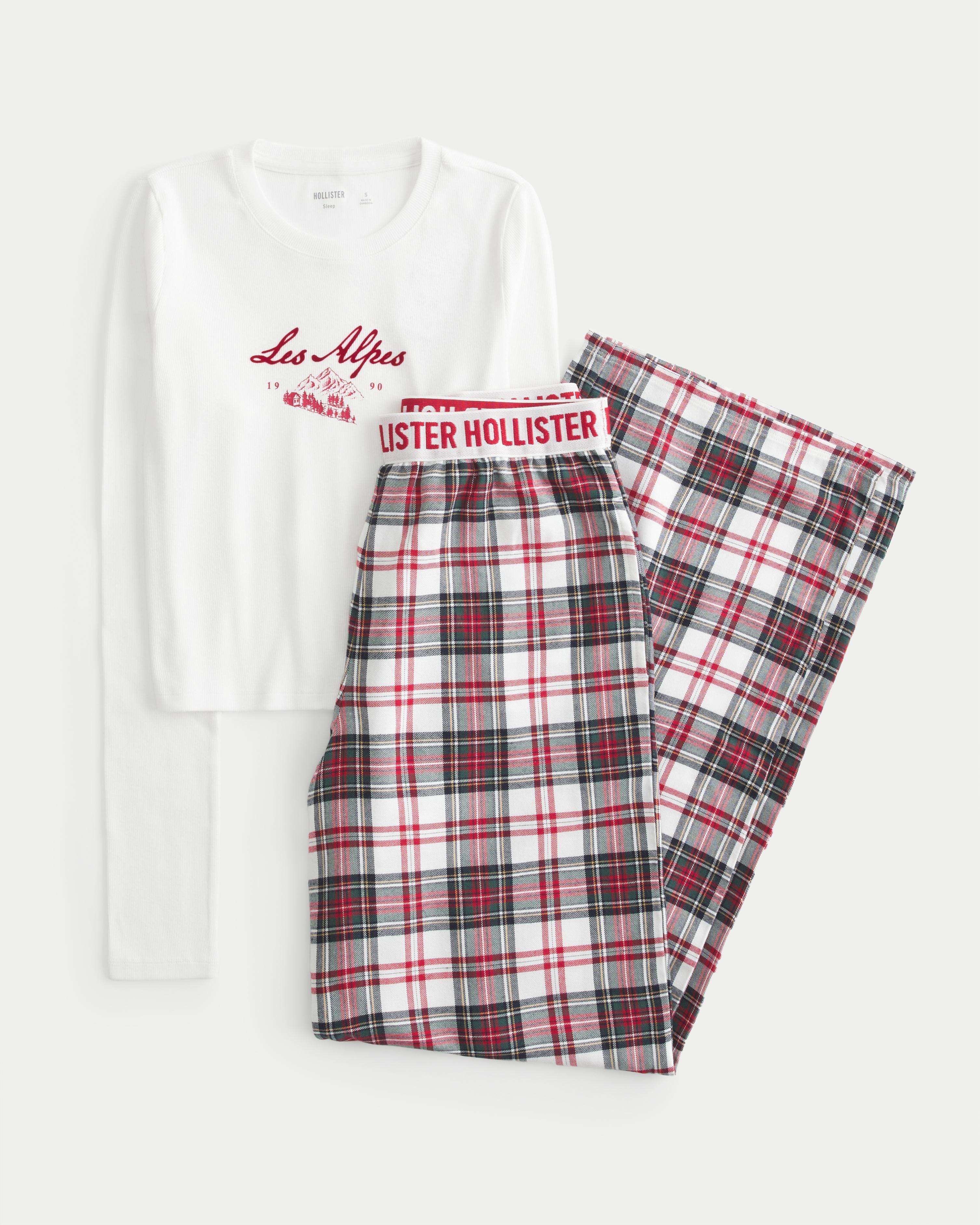 Long-Sleeve Graphic Tee & Flannel Pajama Pants Set Product Image