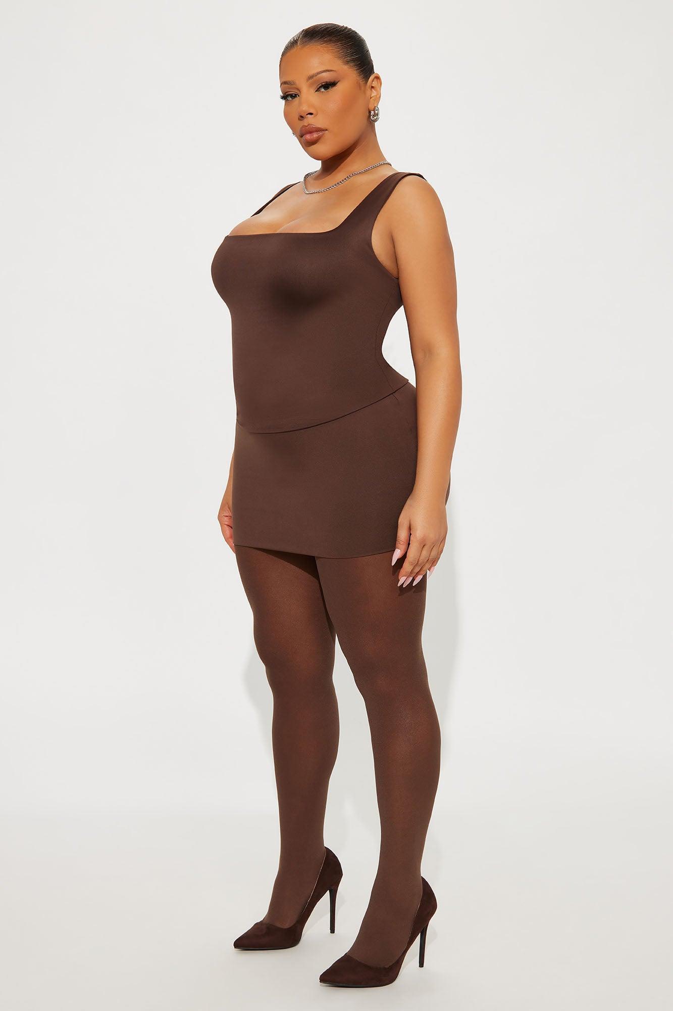 Contour Double Lined Square Neck Tank Top - Chocolate Female Product Image