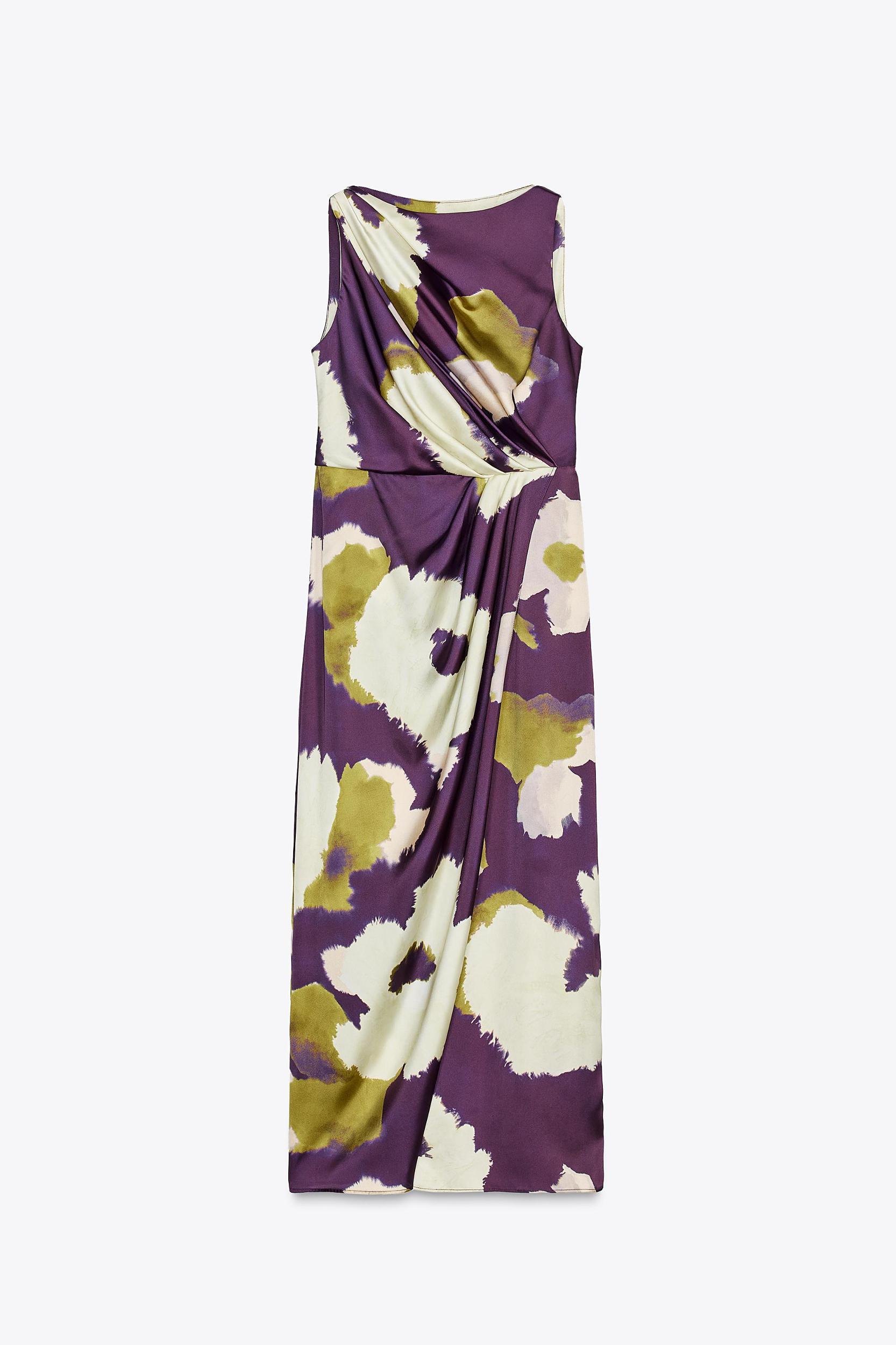 PRINTED SATIN EFFECT MIDI DRESS Product Image